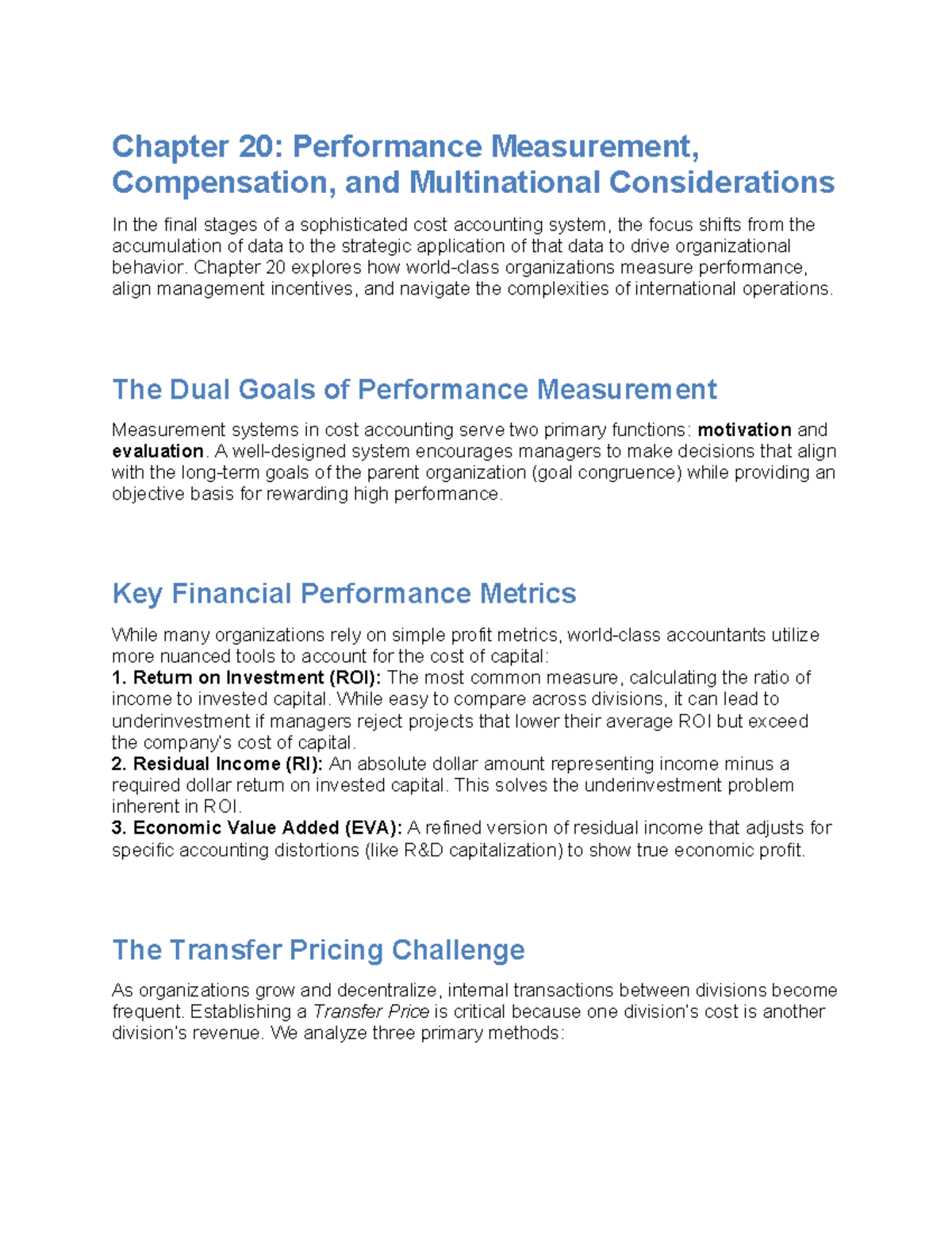 Chapter 20: Performance Measurement & Compensation in Cost Accounting ...
