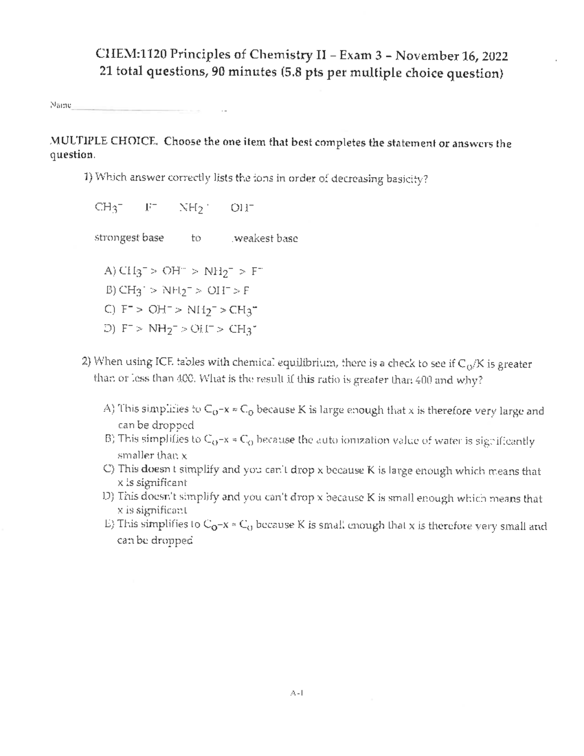 Practice Exam #3 - Comprehensive Review for Exam 3 - Studocu