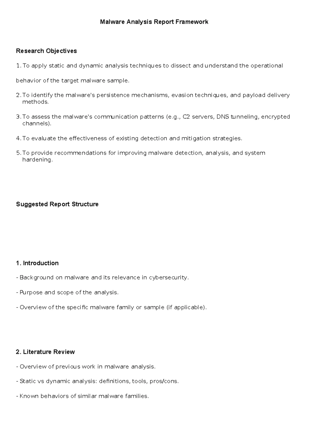 Malware Analysis Report Framework: Techniques & Strategies - Studocu