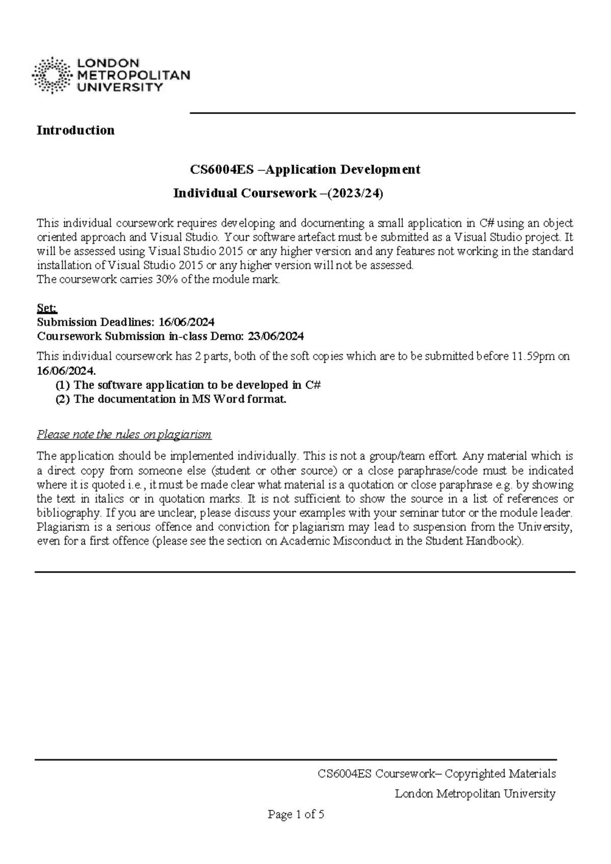 CS6004ES Resit Coursework 1 - Application Development Guidelines - Studocu