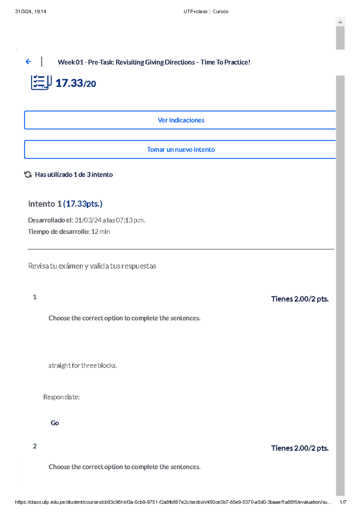 UTP+class: Week 01 - Pre-Task Directions Practice Notes - Studocu