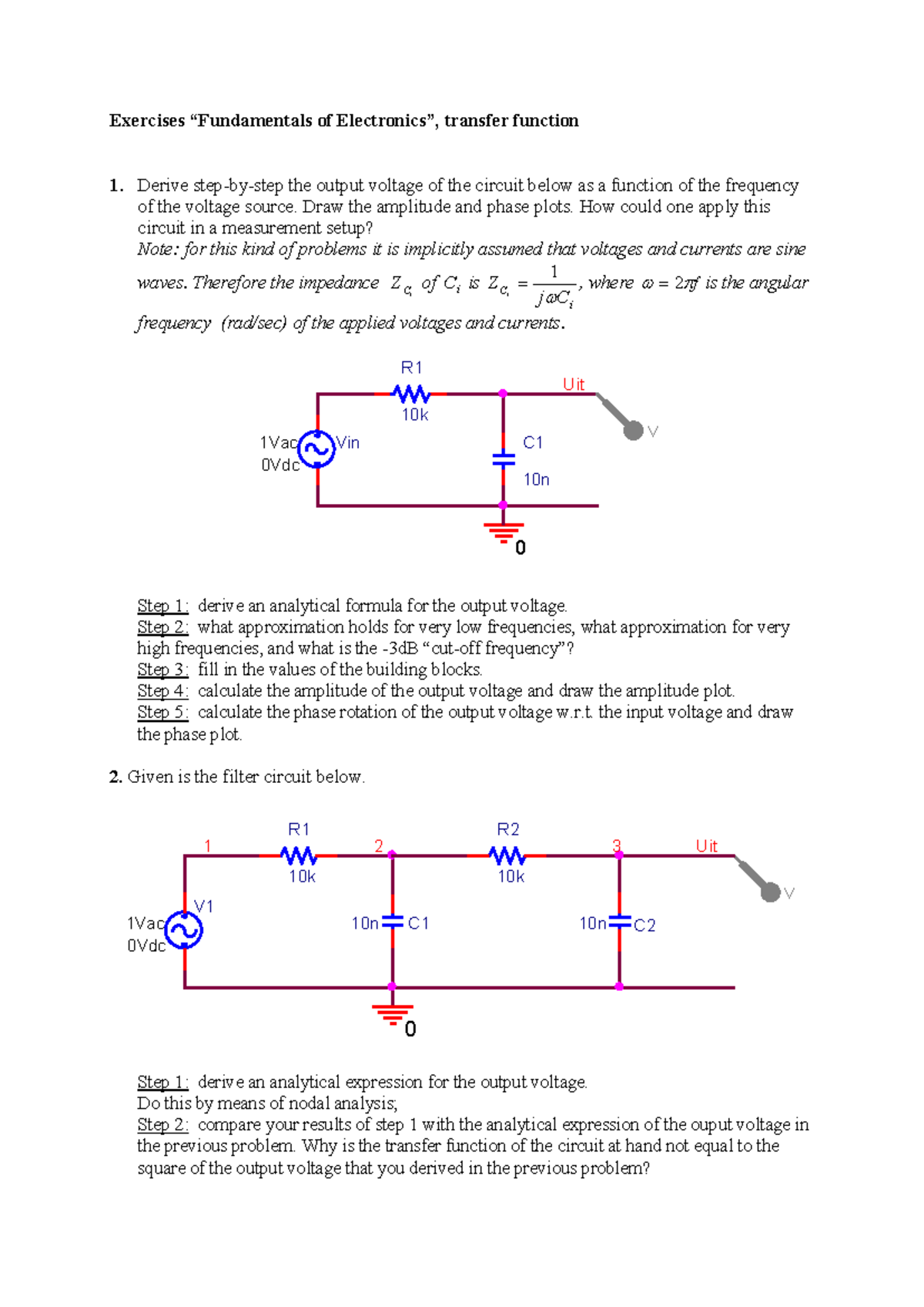 Electronics Fundamentals: Transfer Function Exercises (FE 101 ...