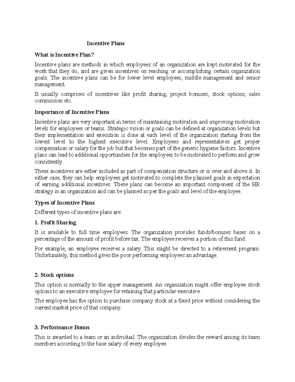 Incentive Plans Overview - Strategies and Motivations Explained - Studocu