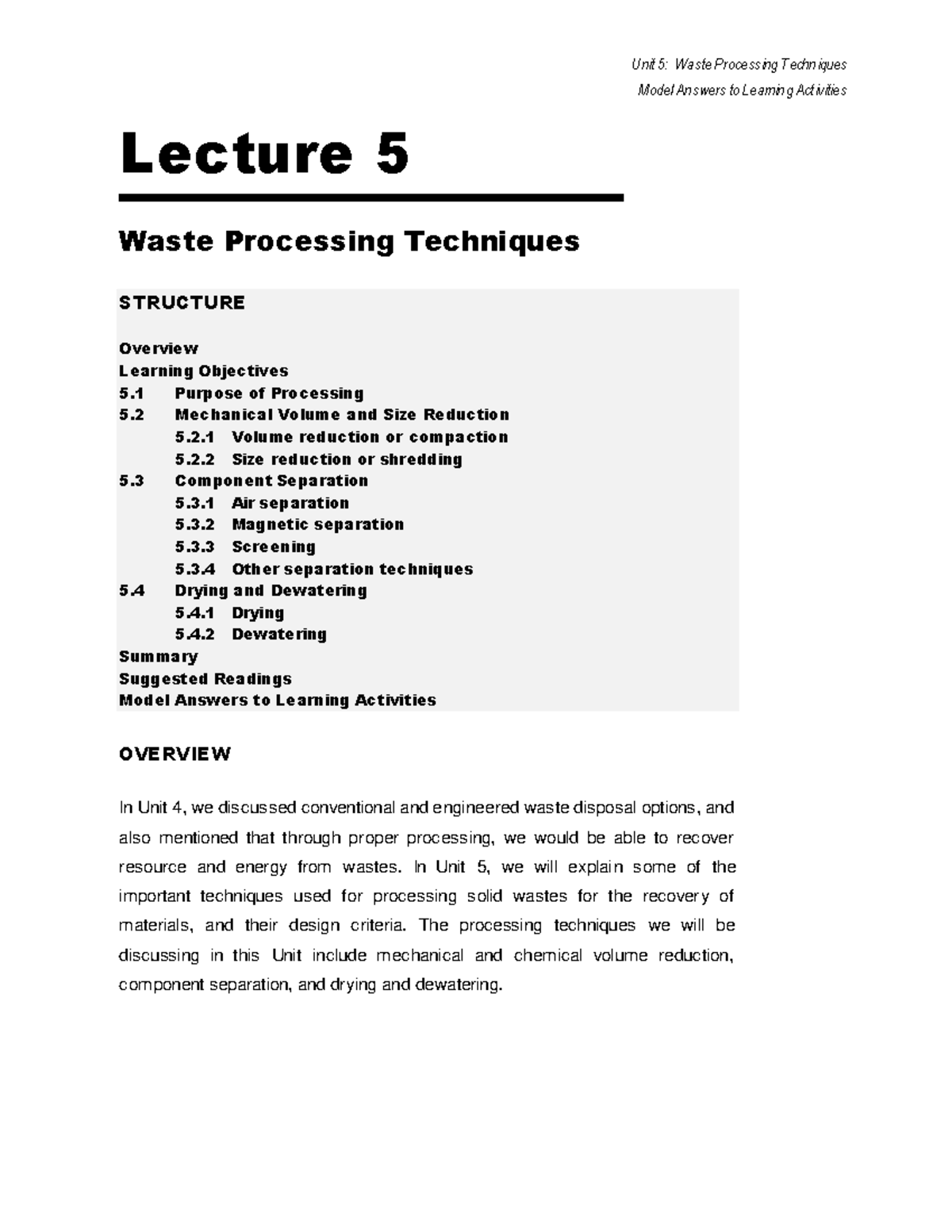 Lecture 5: Waste Processing Techniques (Unit 5) - Model Answers - Studocu