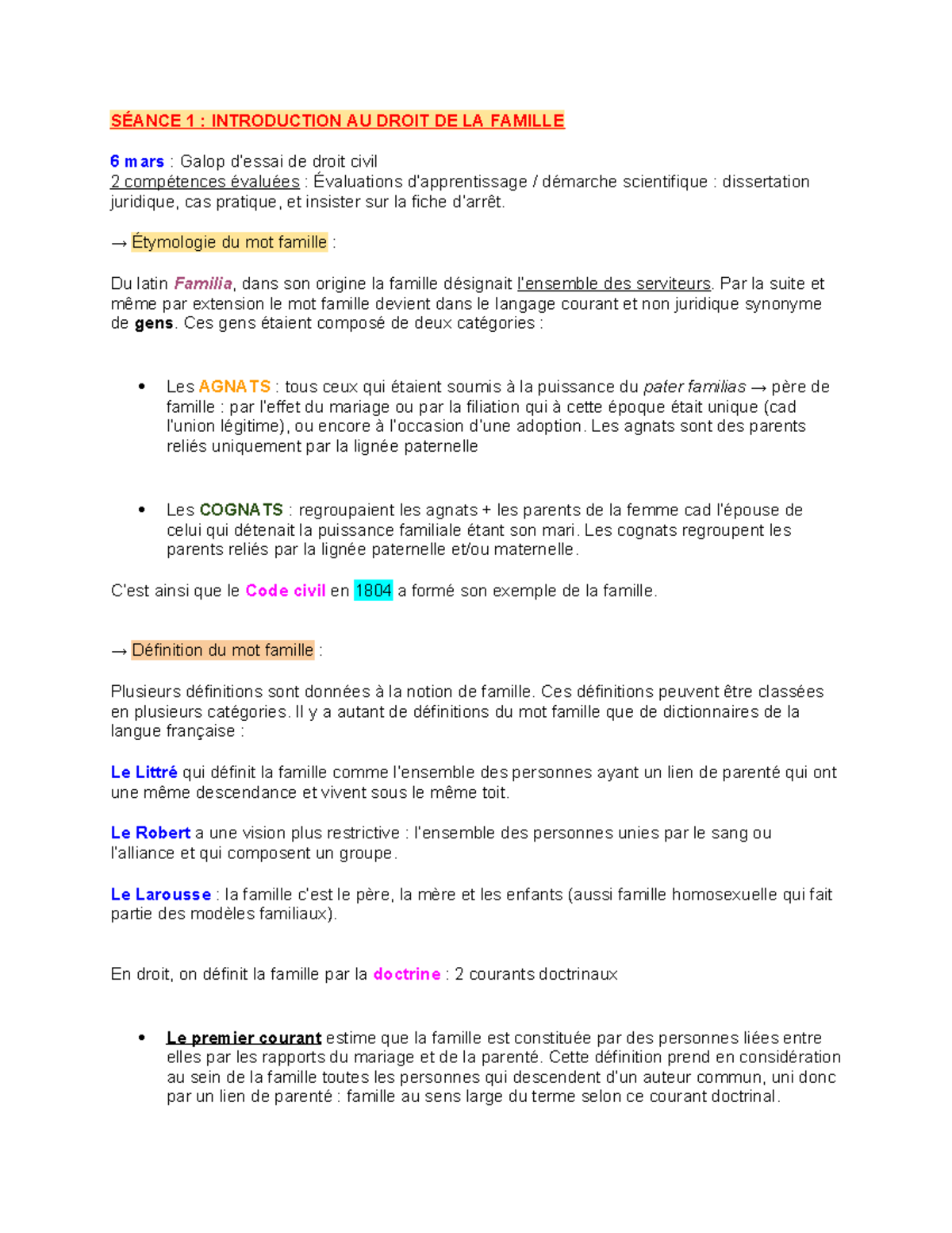 SÉANCE 1 : INTRODUCTION AU DROIT DE LA FAMILLE - Droit Civil S2 - Studocu