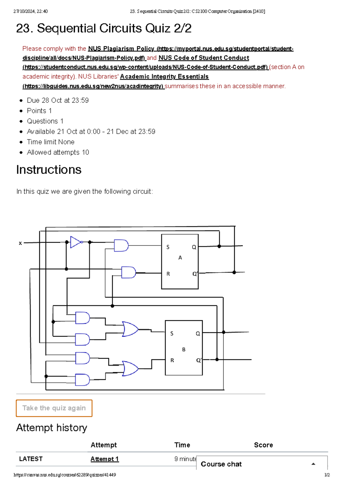 CS2100 Computer Organisation Quiz 2: Sequential Circuits Overview [2410 ...