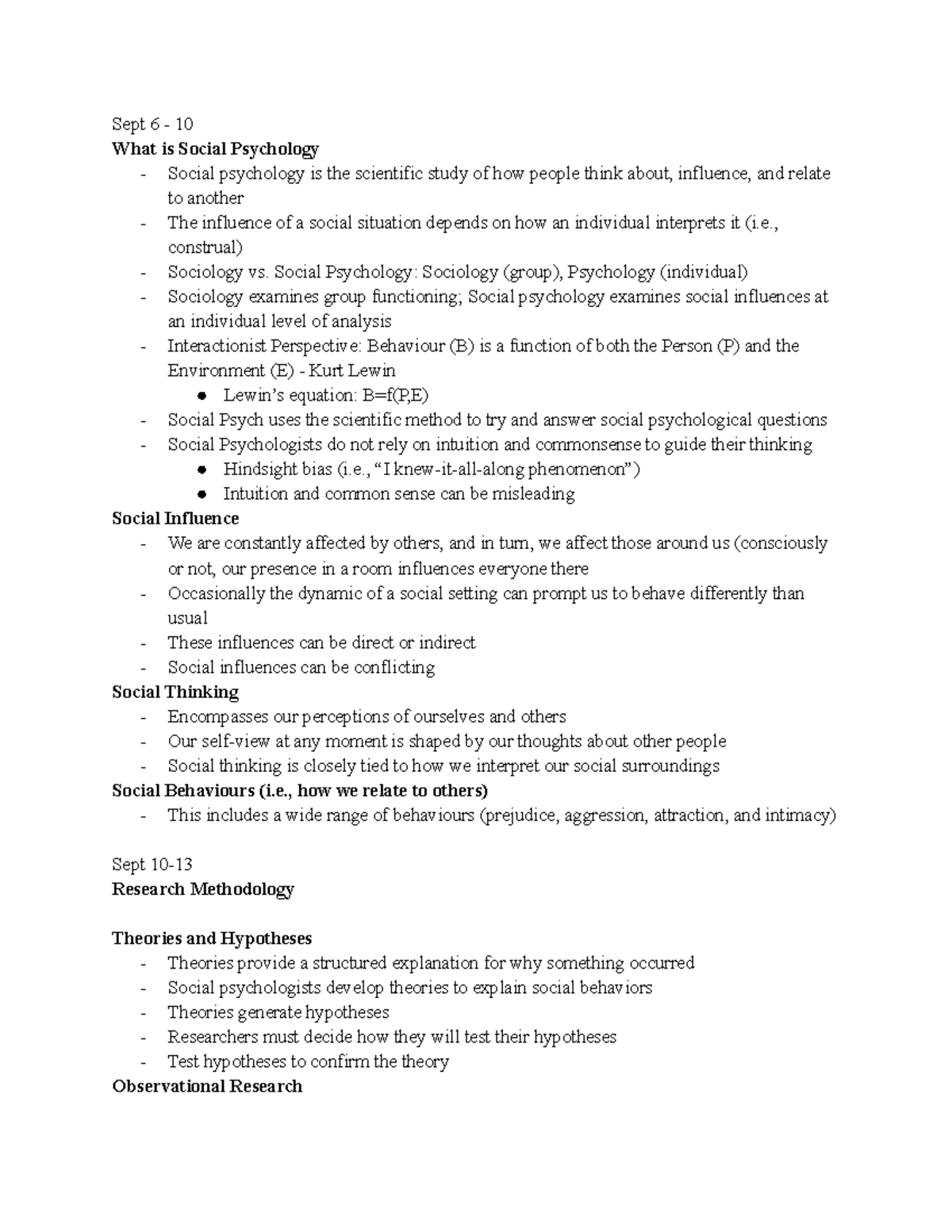 PSYC 231 - Lecture Notes on Social Psychology Concepts - Studocu