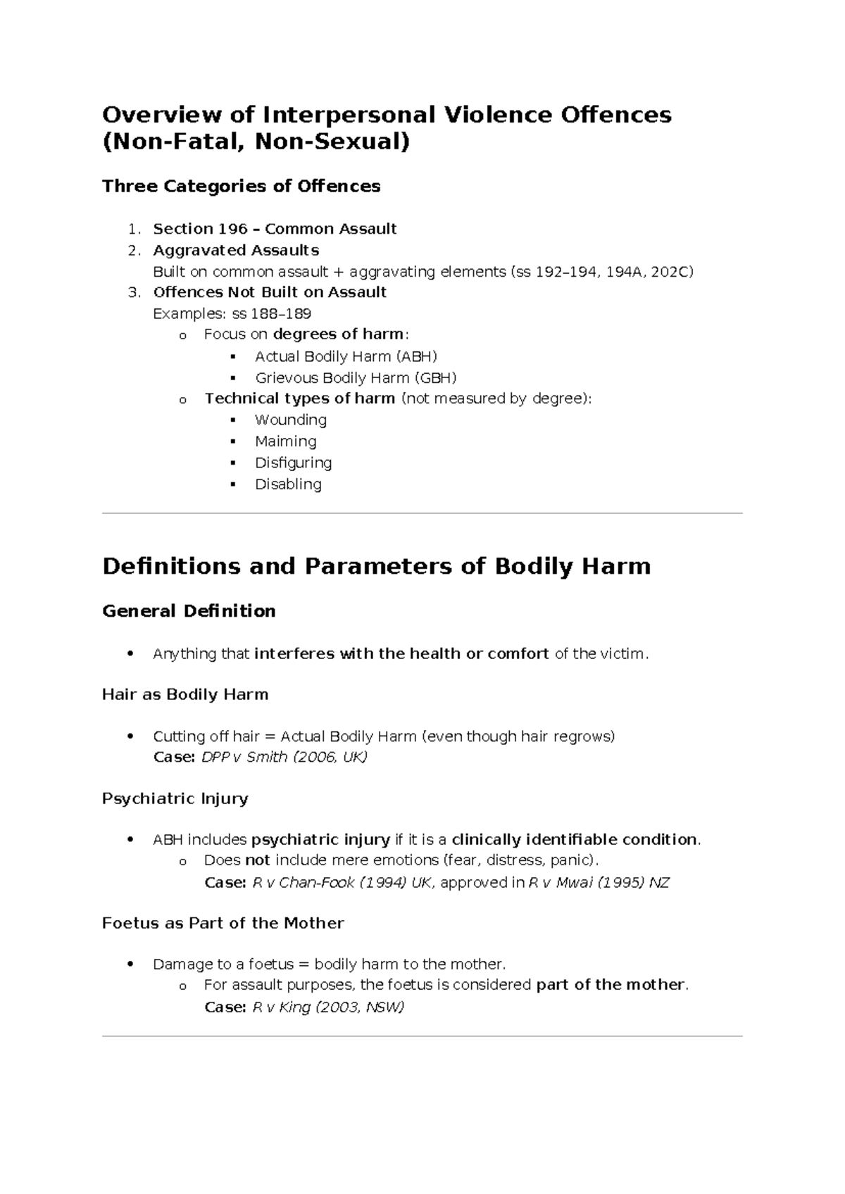 IPV 2.5: Defences to Interpersonal Violence Offences Notes - Studocu