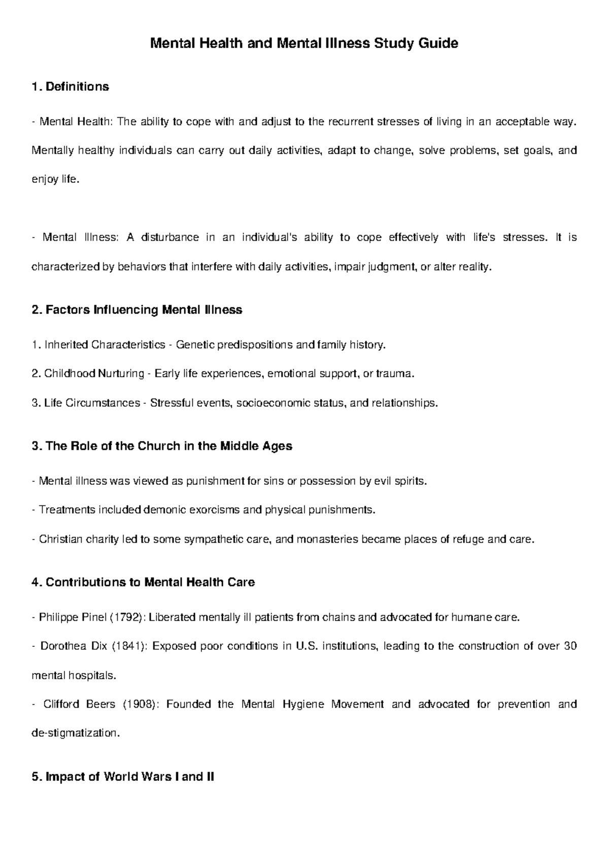 Mental Health Study Guide 1: Key Concepts and Historical Insights - Studocu