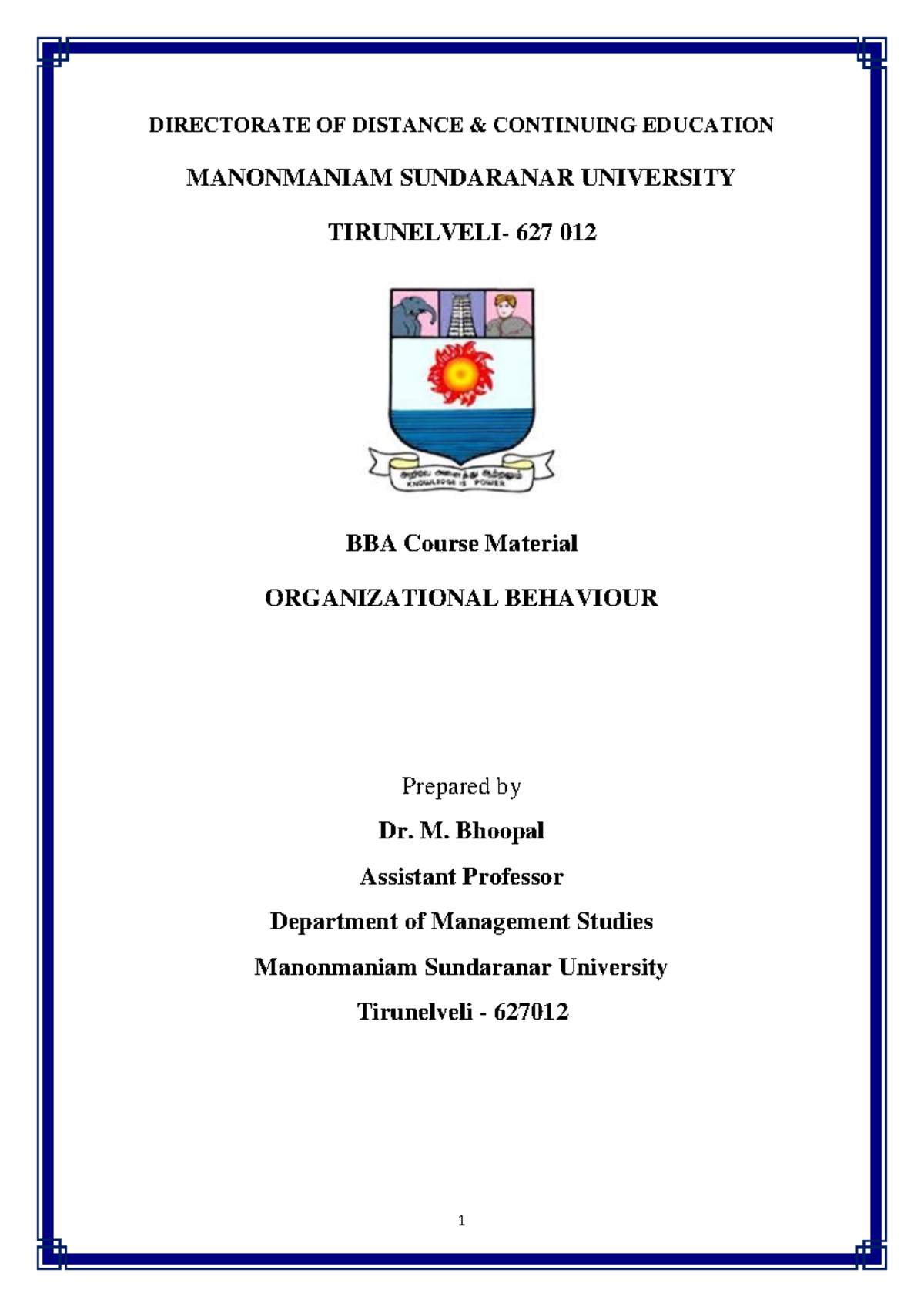 Organizational Behaviour Study Notes for BBA Course (OB101) - Studocu