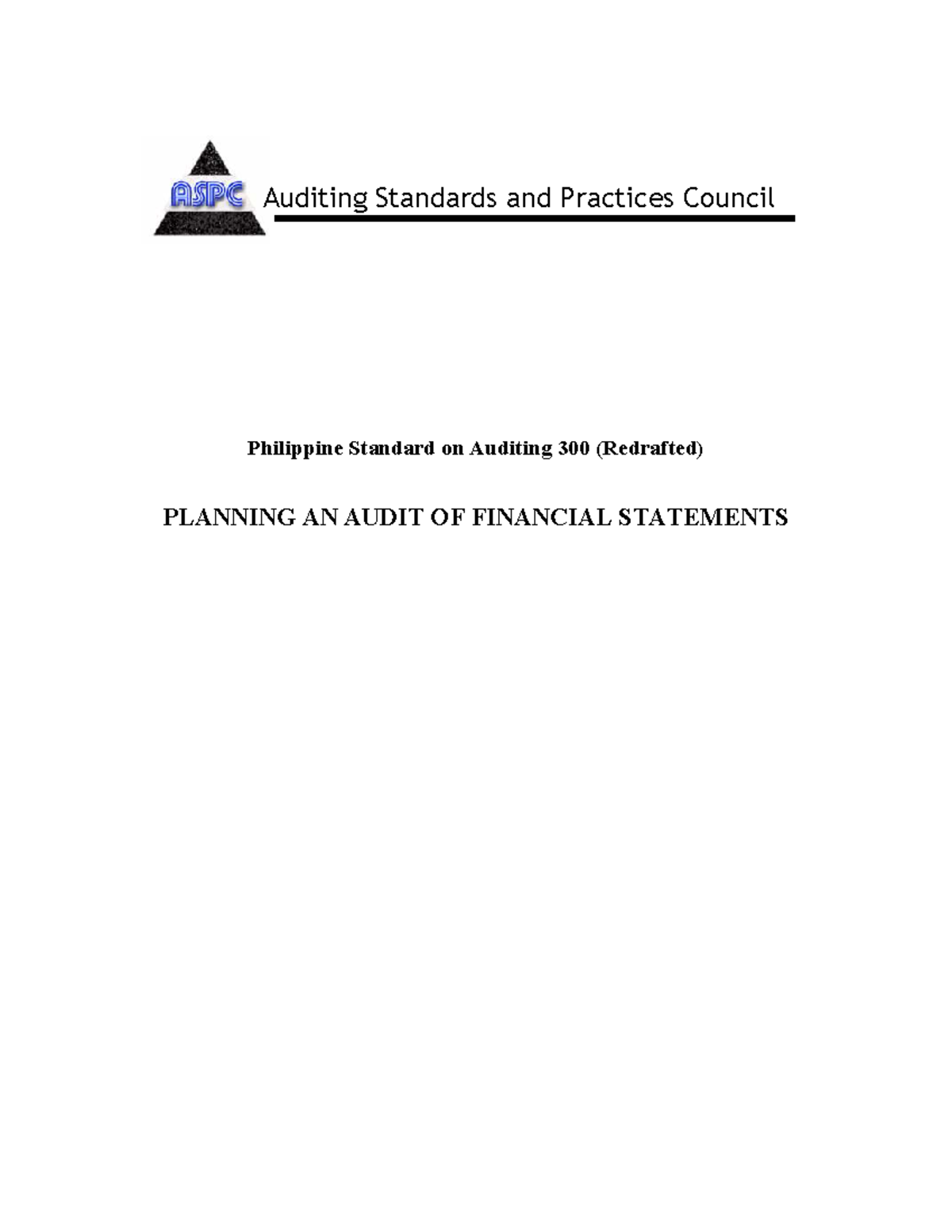 PSA 300 (Redrafted) - Planning an Audit of Financial Statements - Studocu