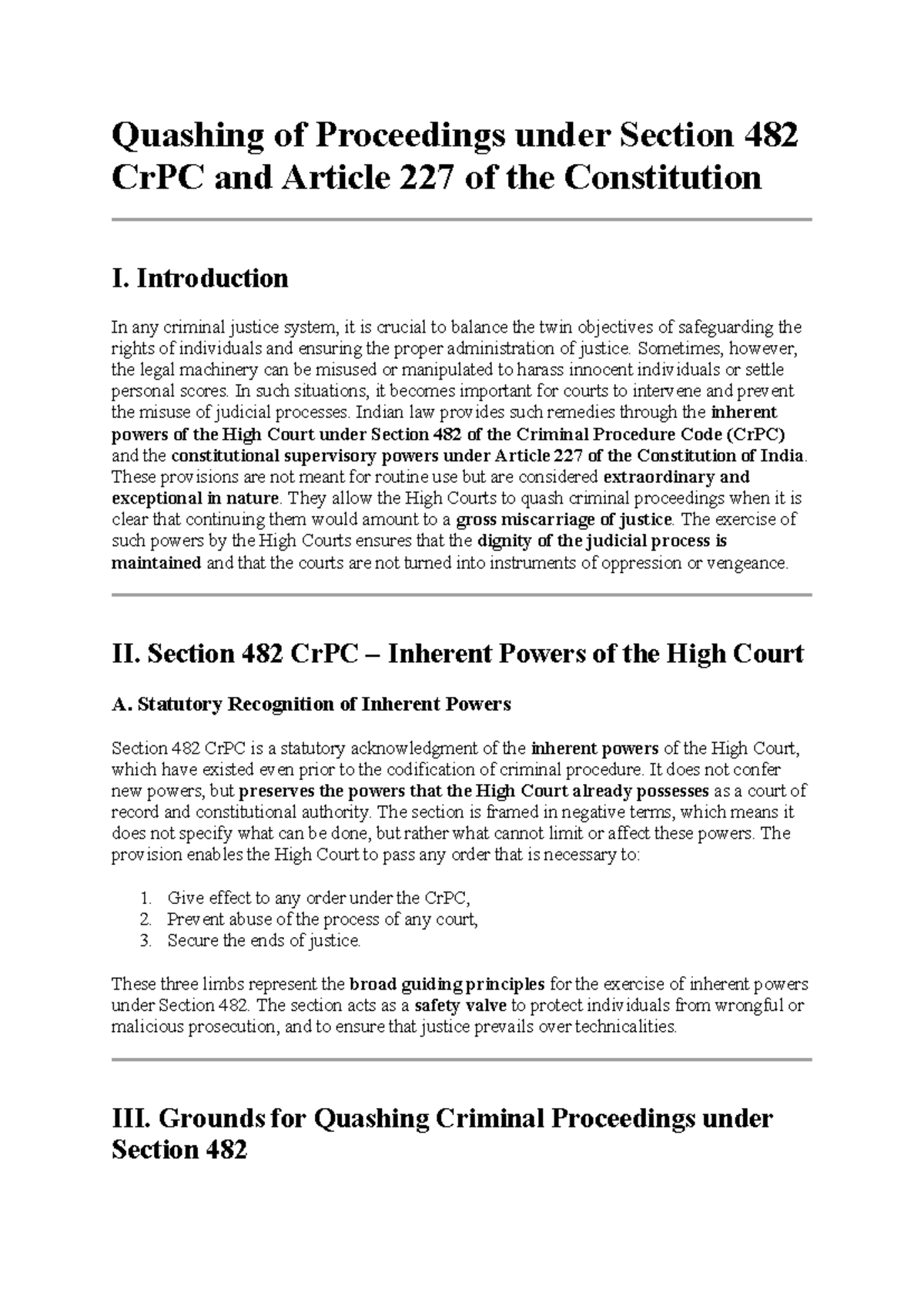 Quashing of Proceedings: Section 482 CrPC & Article 227 Insights - Studocu