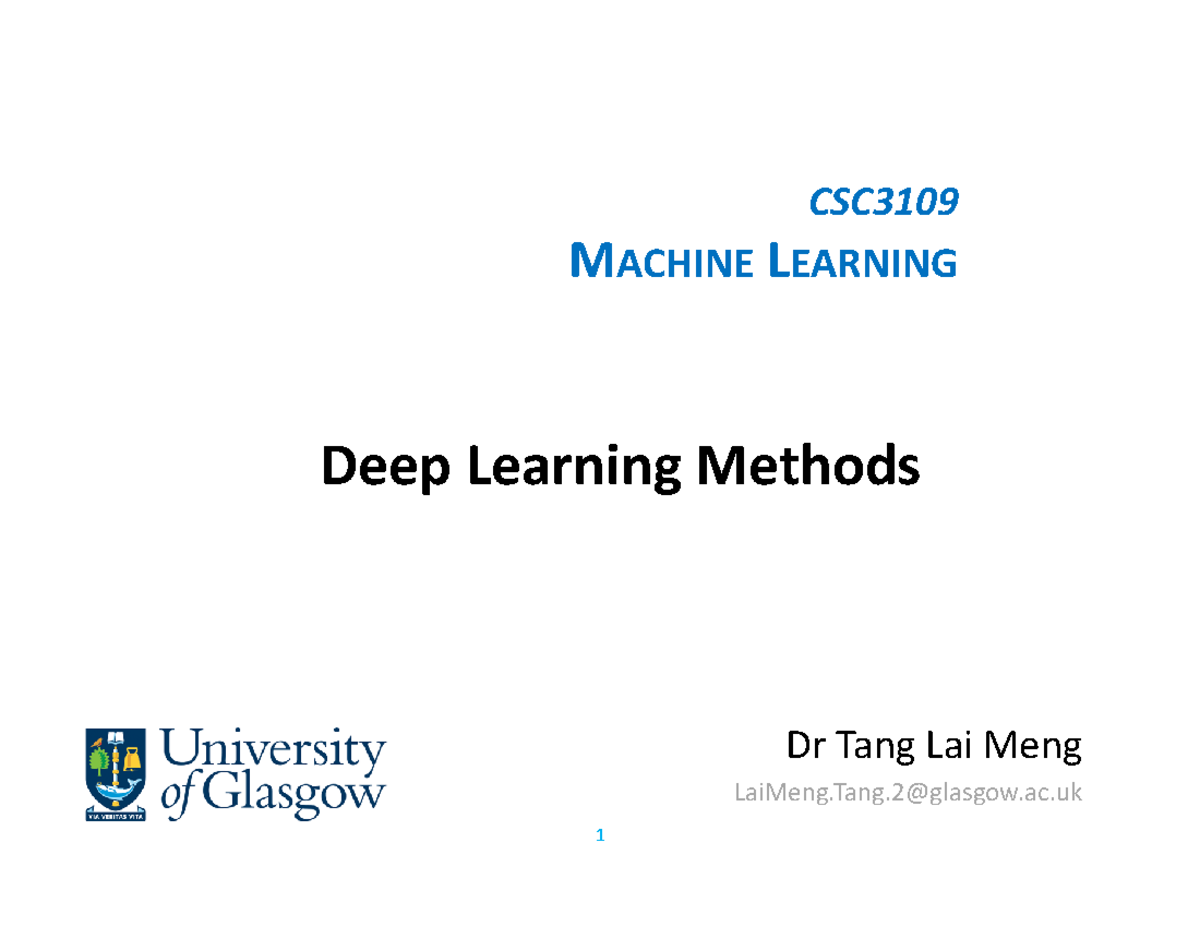 CSC3109 Lecture 05 - Deep Learning Methods in Machine Learning - Studocu