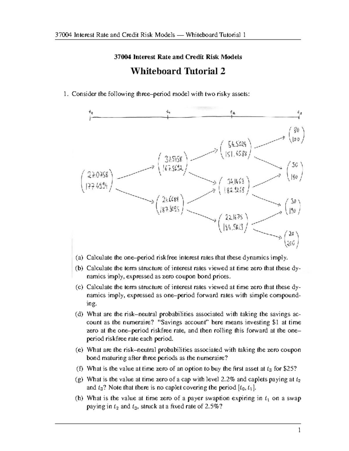 37004 Interest Rate & Credit Risk Models Whiteboard Tutorial 2 - Studocu