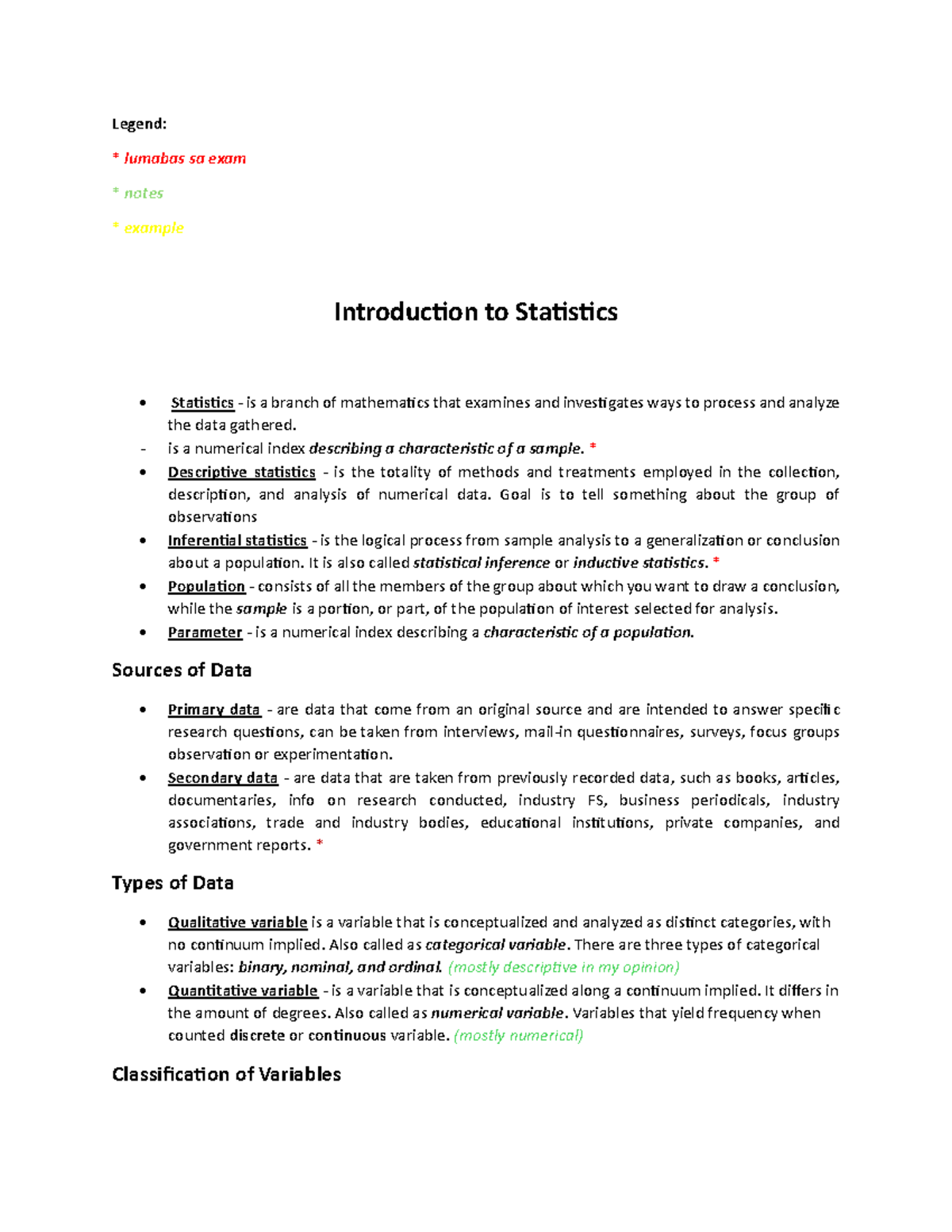Statistics 101: Comprehensive Exam Notes and Review Guide - Studocu