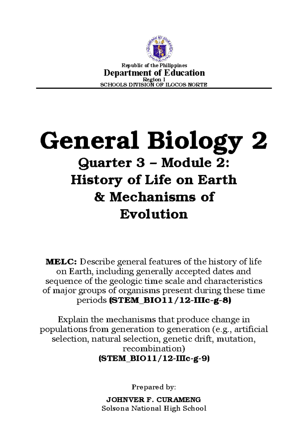 General Biology 2 Q3: History of Life on Earth & Mechanisms of ...