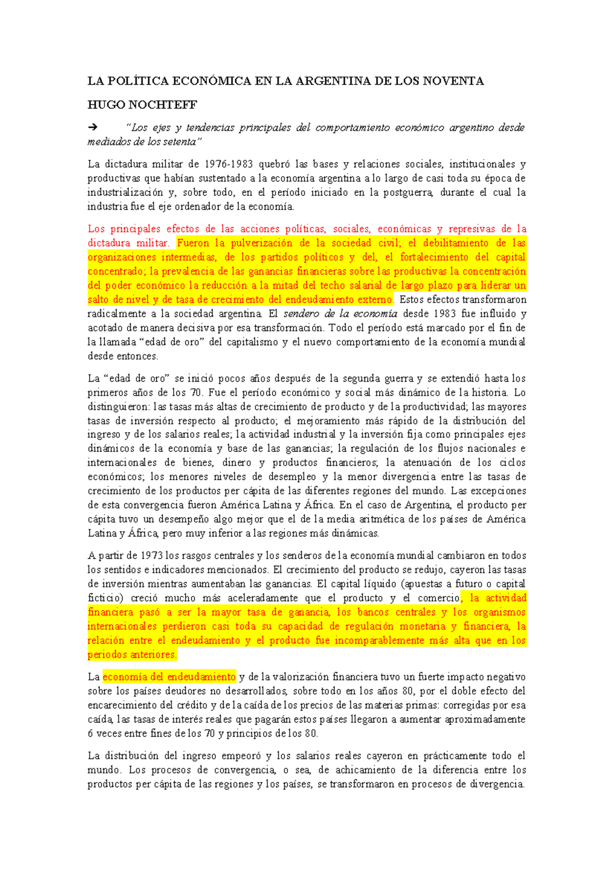 LA POLÍTICA ECONÓMICA ARGENTINA EN LOS 90: ANÁLISIS DE HUGO NOCHTEFF ...