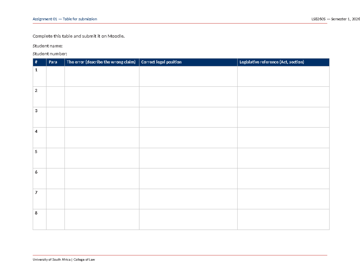 LSB2605 Assignment 1 Student table 46ce3c7a574ffab2960b475d0e127aa2 ...