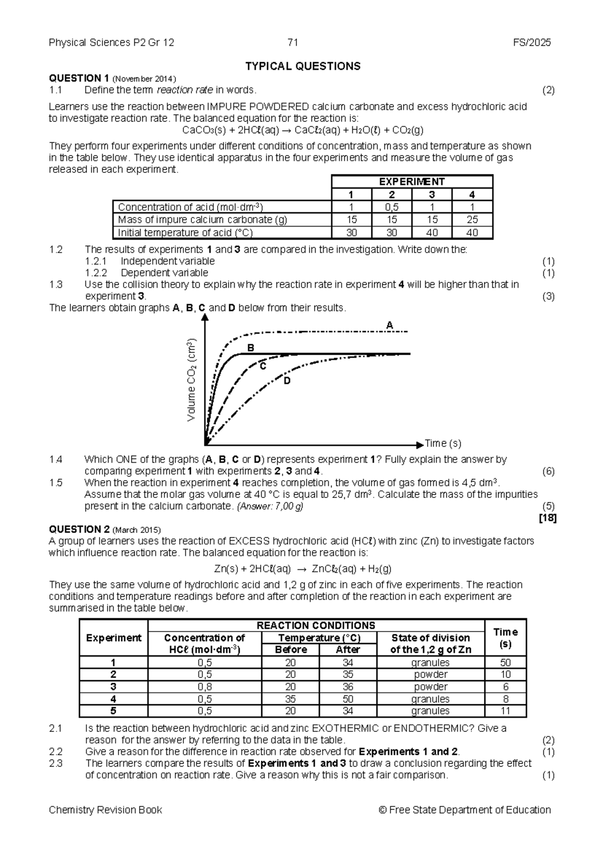 Physical Sciences P2 Gr 12 Chemistry Revision Notes (2025) - Studocu
