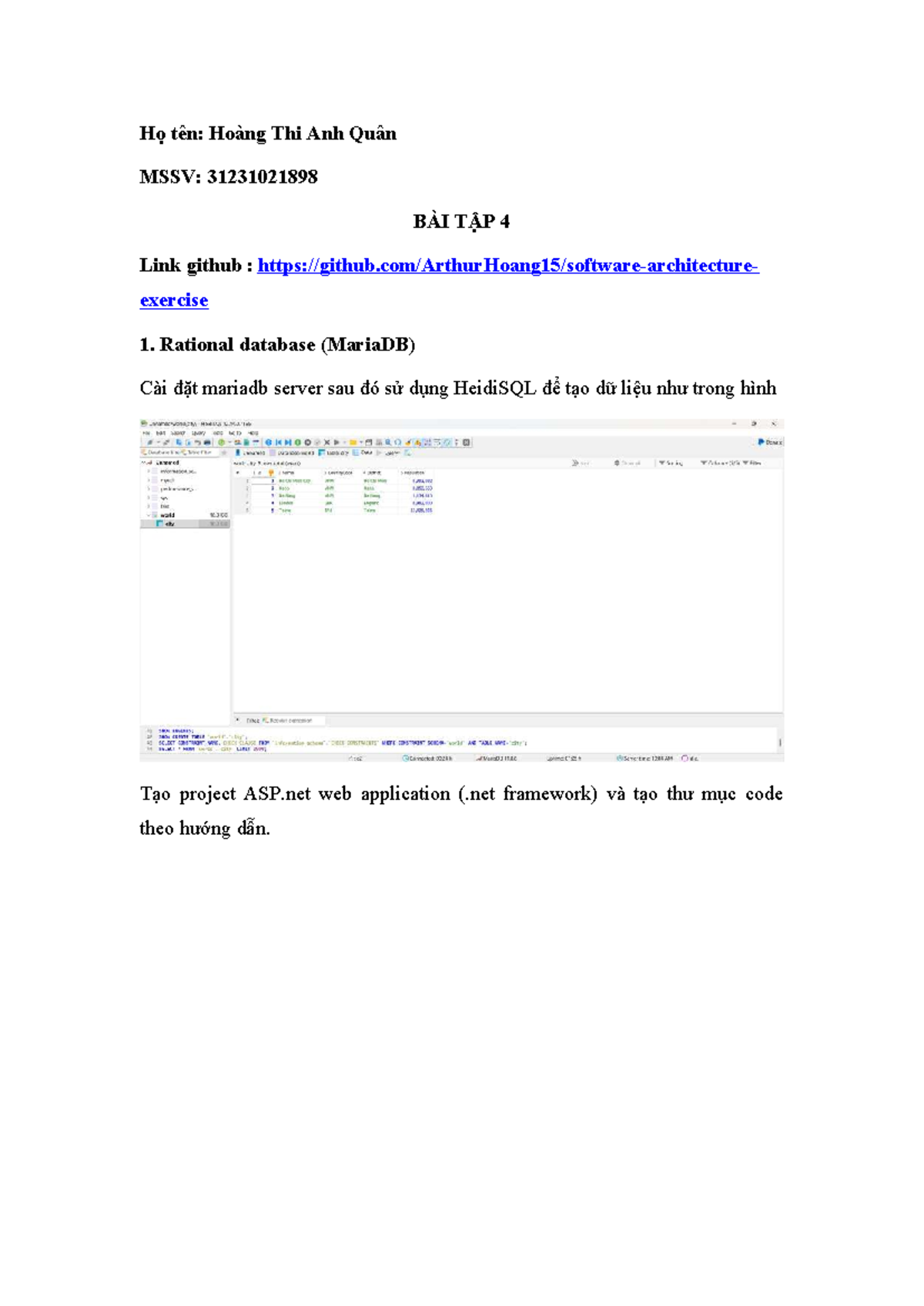 Bài Tập 4: Hướng Dẫn Cài Đặt MariaDB và ASP.NET Project - Studocu