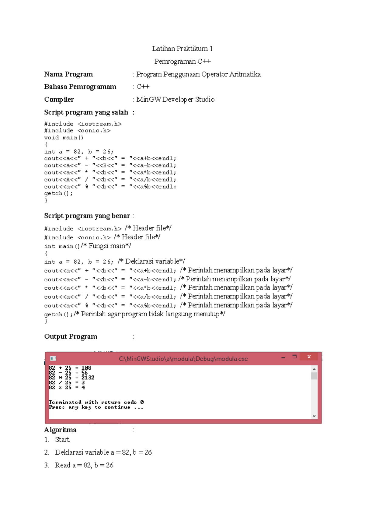 Latihan Praktikum 1-5 Pemrograman C++: Operator Aritmatika dan Notasi ...
