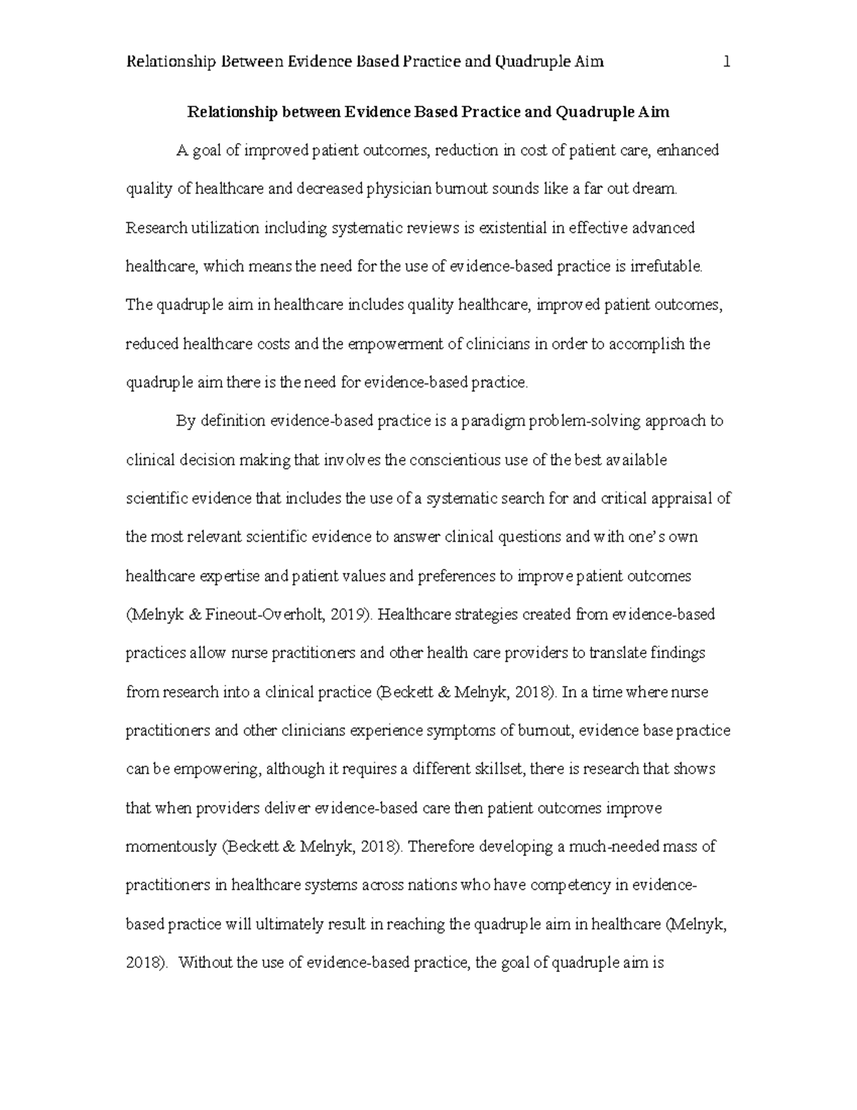 NURS 6052 Module 1 Assignment: Evidence-Based Practice & Quadruple Aim ...