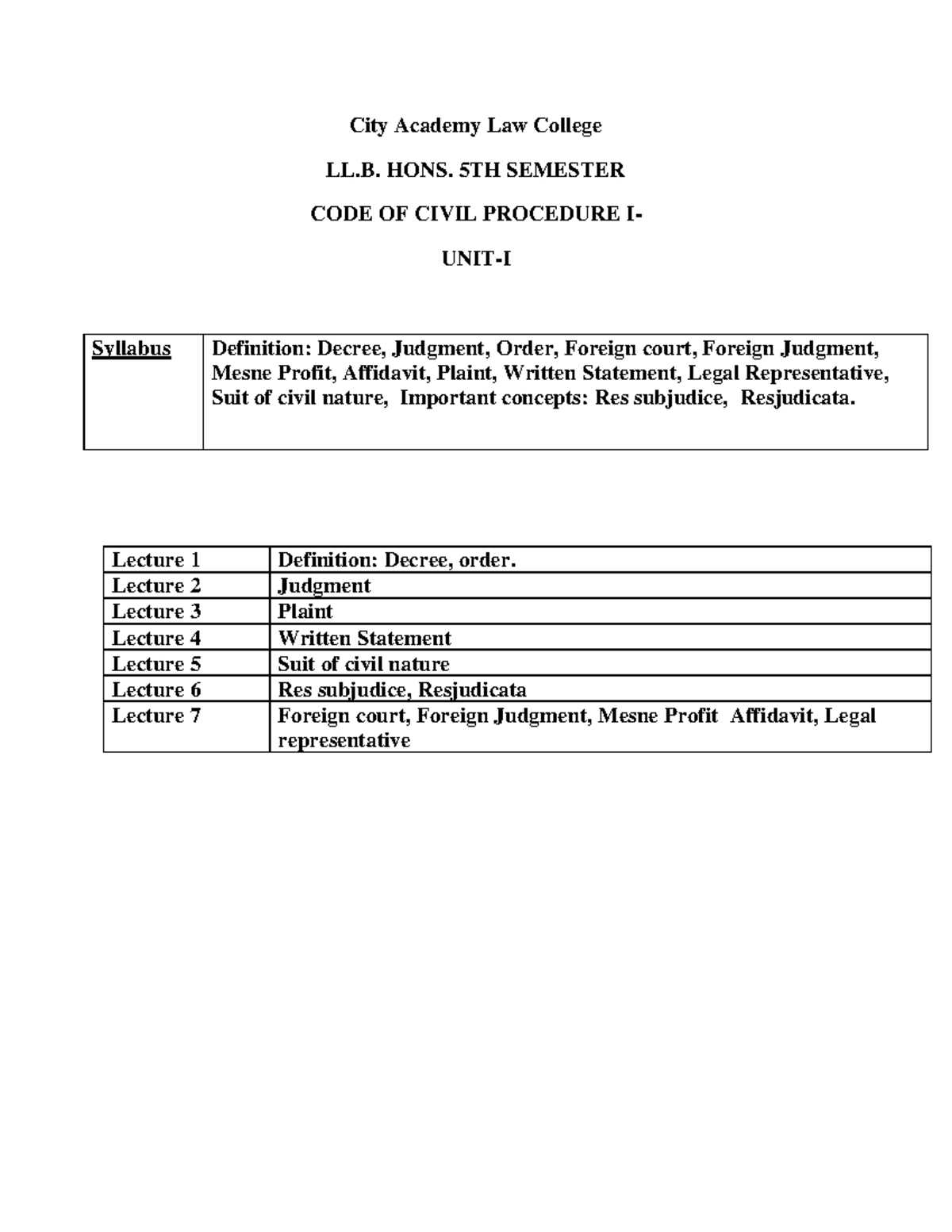 CPC LL.B. HONS. 5TH SEMESTER: Comprehensive Syllabus & Lecture Notes ...
