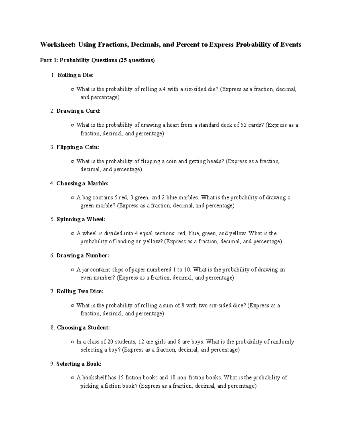 Worksheet: Probability Questions & Graph Interpretation (Part 1) - Studocu