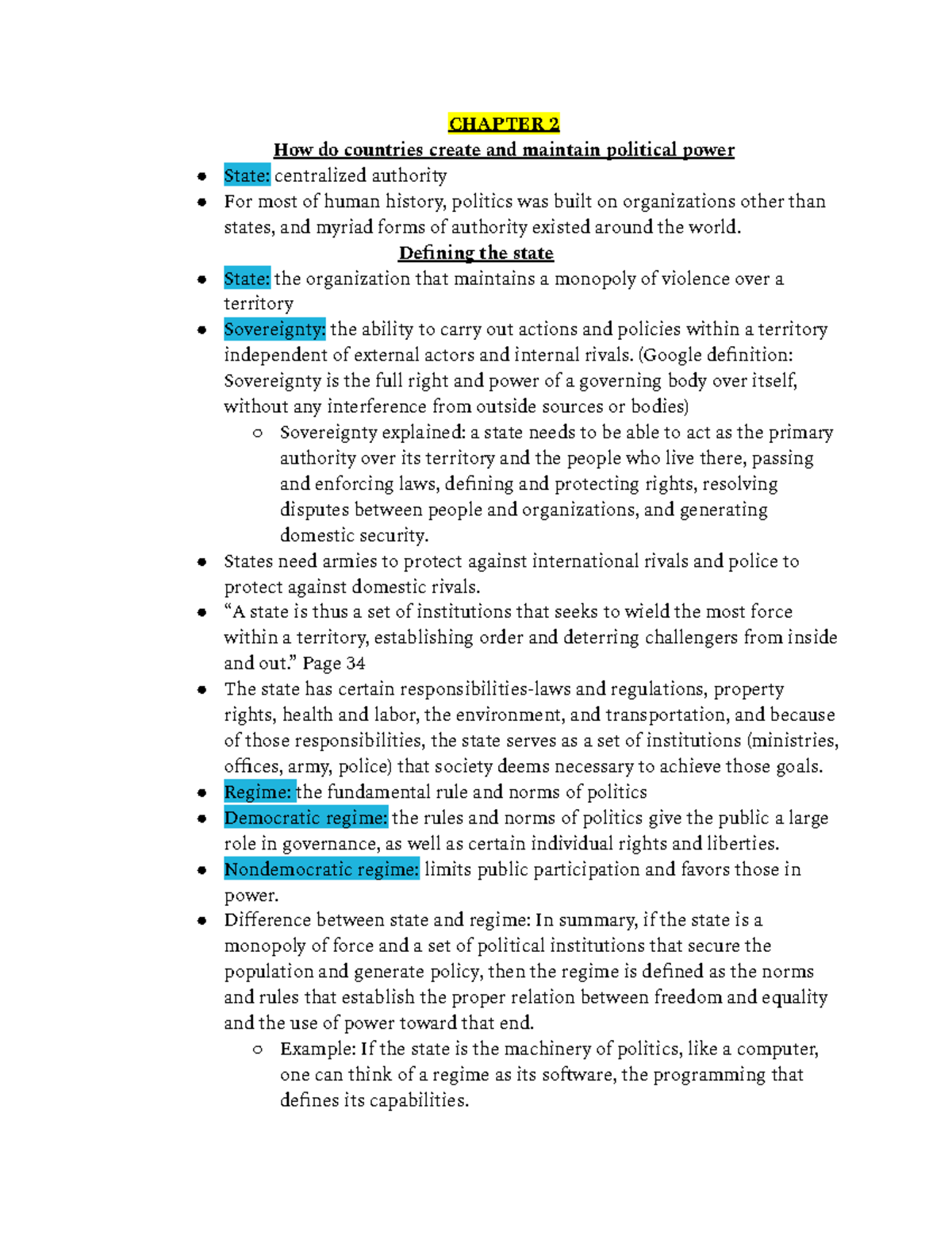 POLS-Y Chapter 2 Notes: Political Power & State Definitions - Studocu