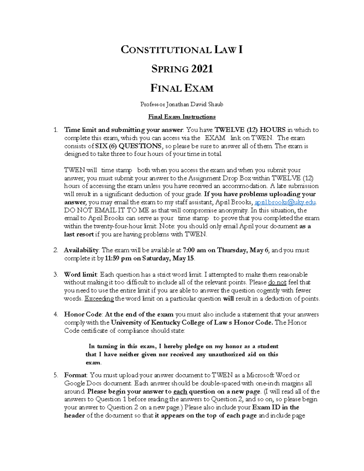 Constitutional Law I - Spring 2021 Final Exam Analysis and Arguments ...