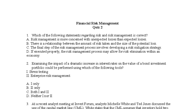 Risk Management Basic Course Exam Answers