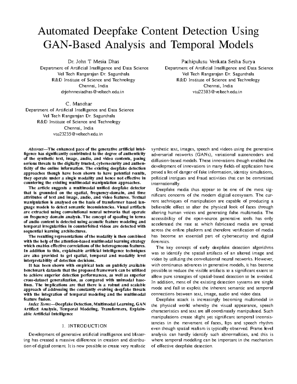 Multimodal Deepfake Detection Framework: A Unified Approach (AI-DS 2081 ...