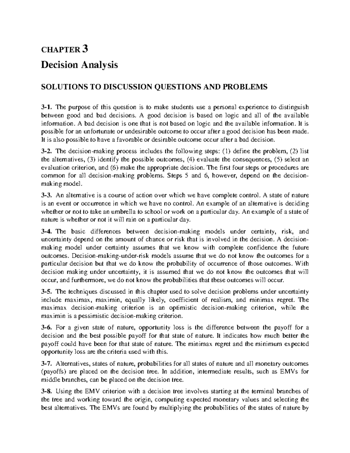 CHAPTER 3 Decision Analysis Solutions - Quantitative Analysis for ...