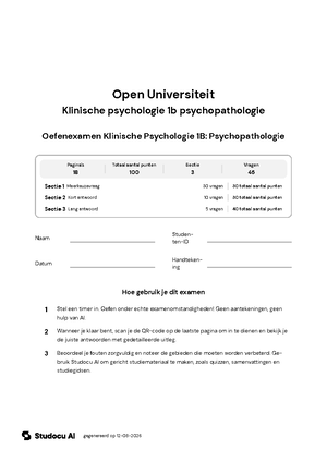 Klinische psychologie 1b psychopathologie - PB3102 - Open