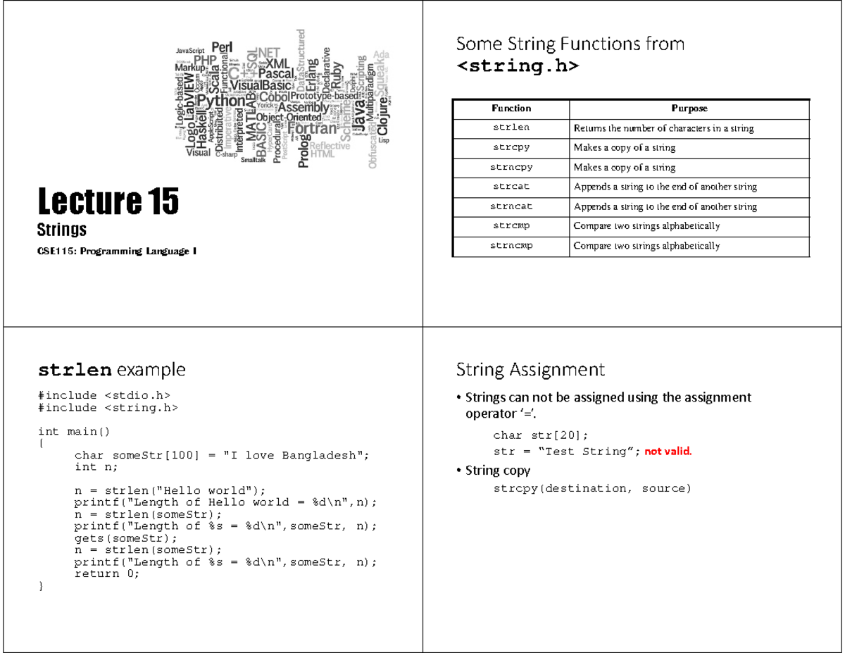 CSE115Lecture 15Strings Part2 - Some String Functions from Function ...