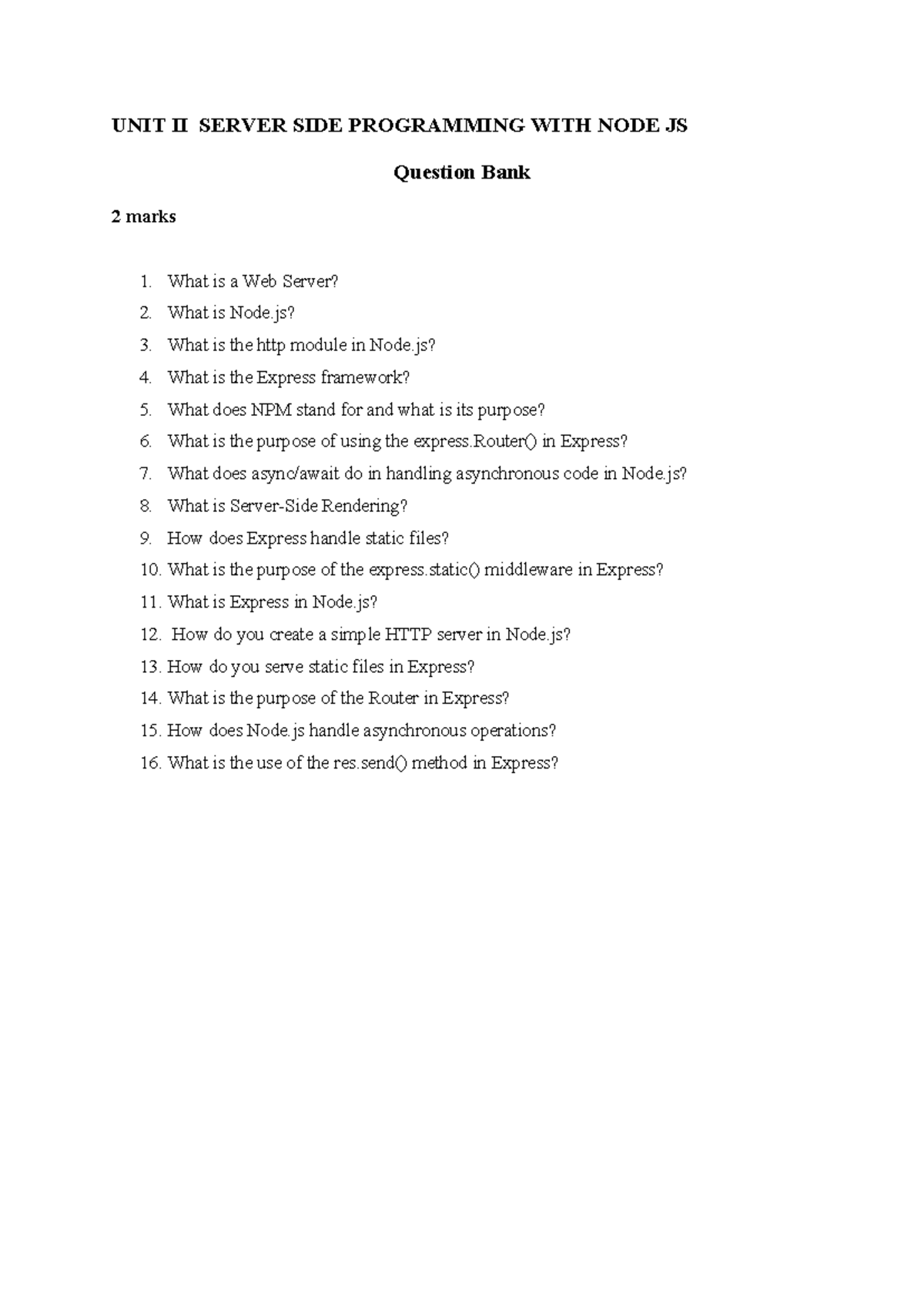 Full-stack-web-development-unit 2 question-bankquestion bank - UNIT II ...