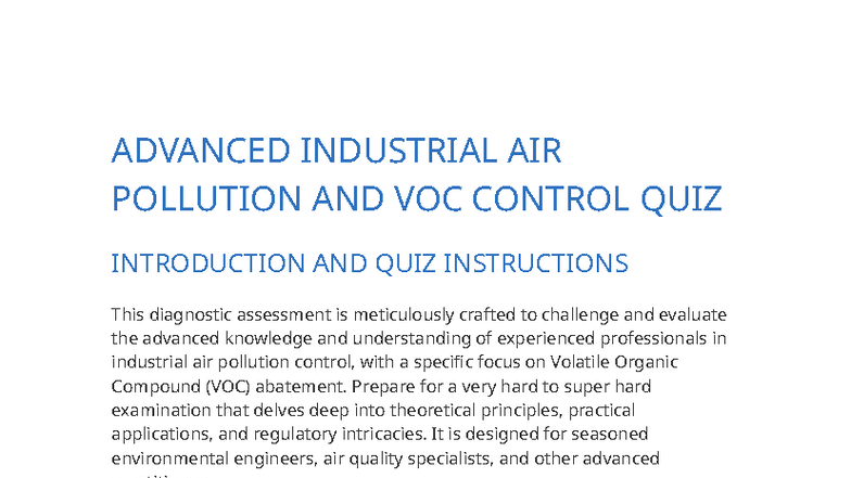Industrial Air Pollution & VOC Control Quiz (Advanced Level) - Studocu
