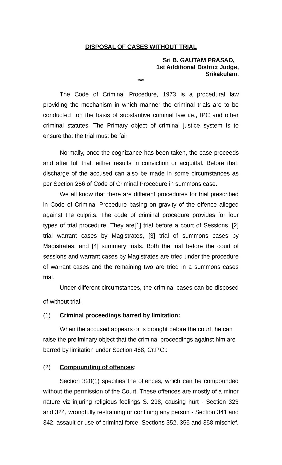 Disposal of Criminal Cases Without Trial: Insights and Procedures - Studocu