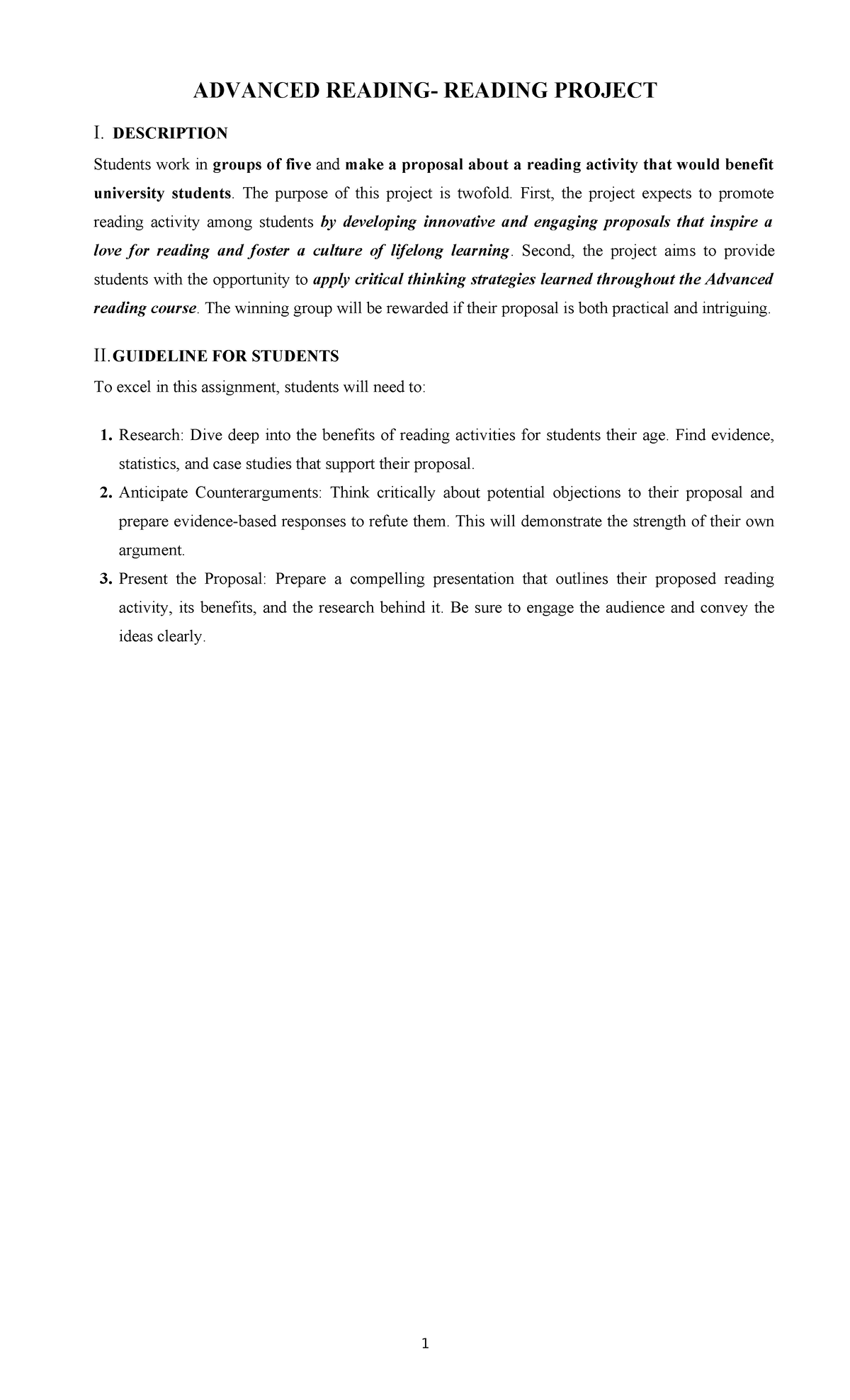 Advanced Reading Project I: Proposal Guidelines for K63 Course - Studocu