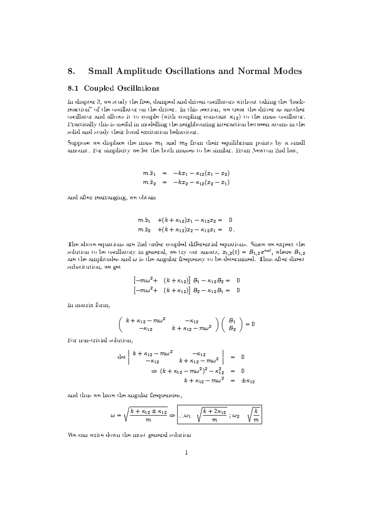 PC2132 CM: Chapter 8 - Small Amplitude Oscillations & Normal Modes ...