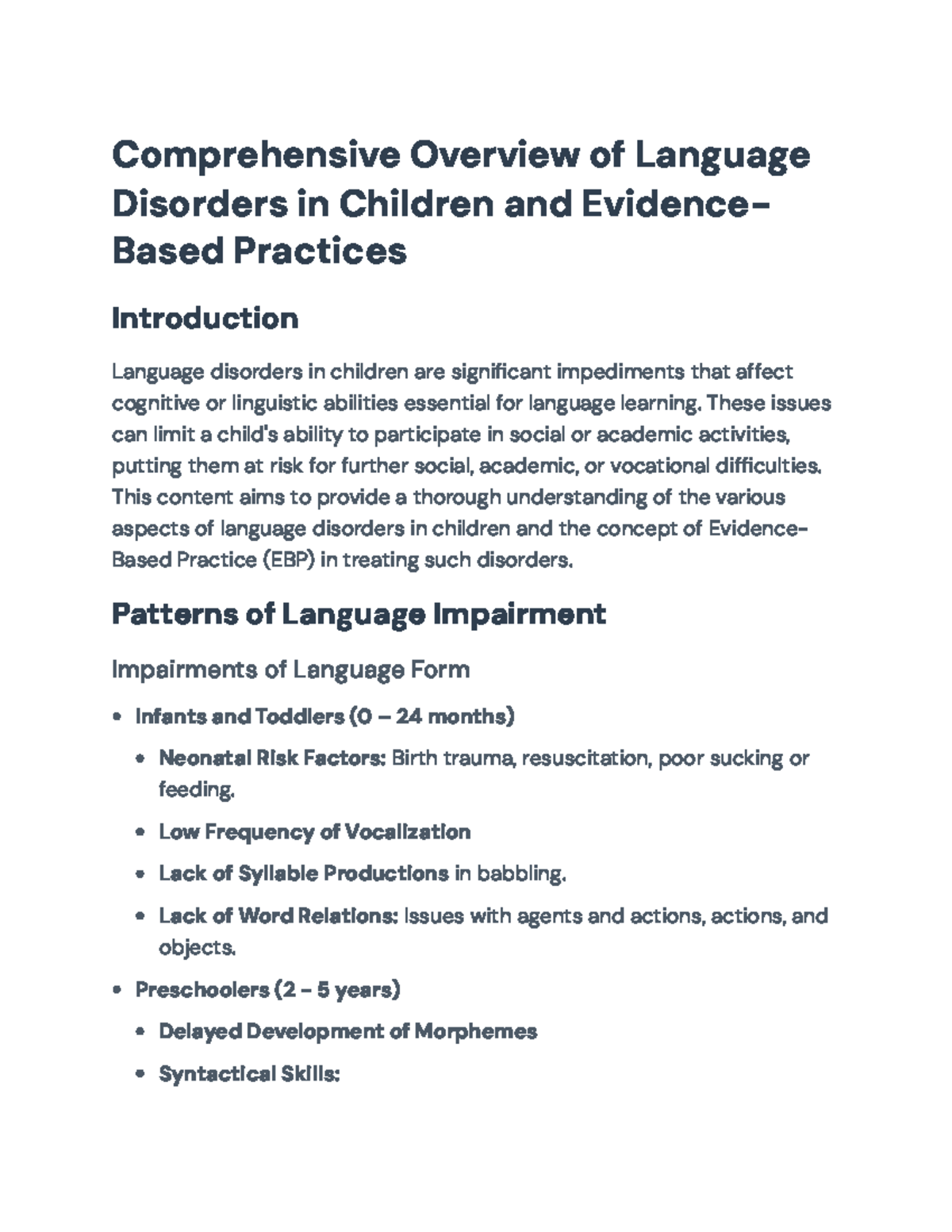 Comprehensive Overview of Language Disorders in Children and EBP ...