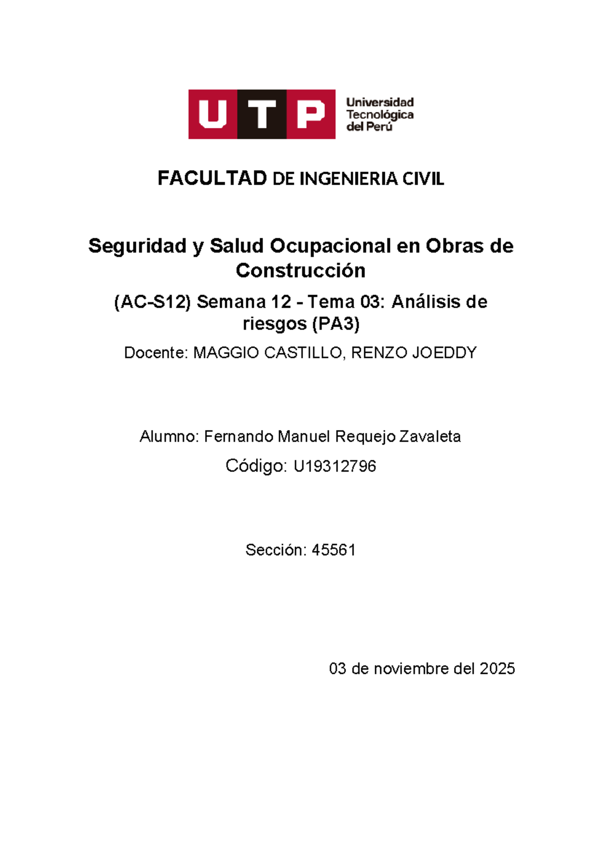 AC-S12: Análisis de Riesgos en Seguridad y Salud Ocupacional - Studocu