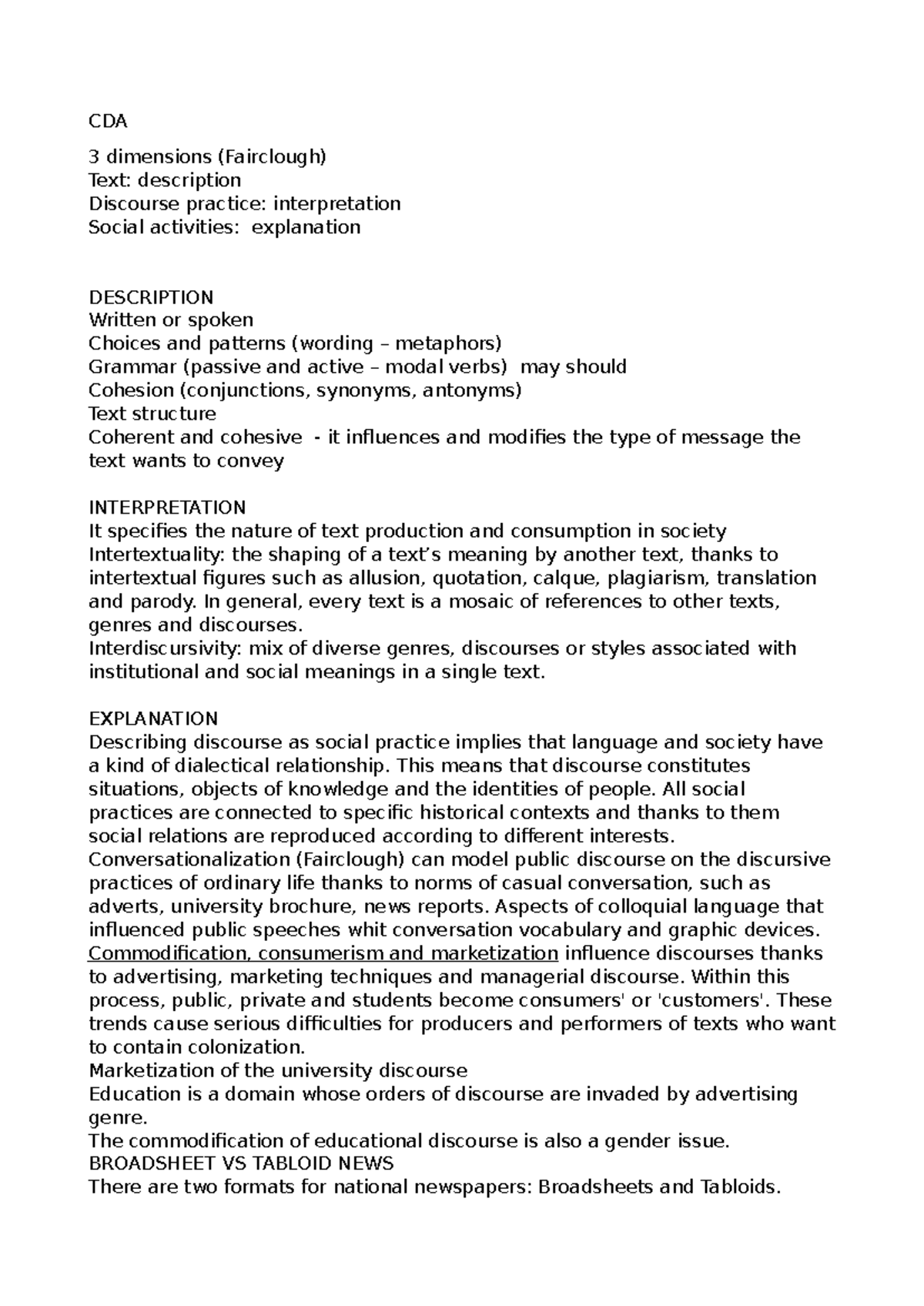 CDA - critical discourse analysis - punti principali - CDA 3 dimensions ...