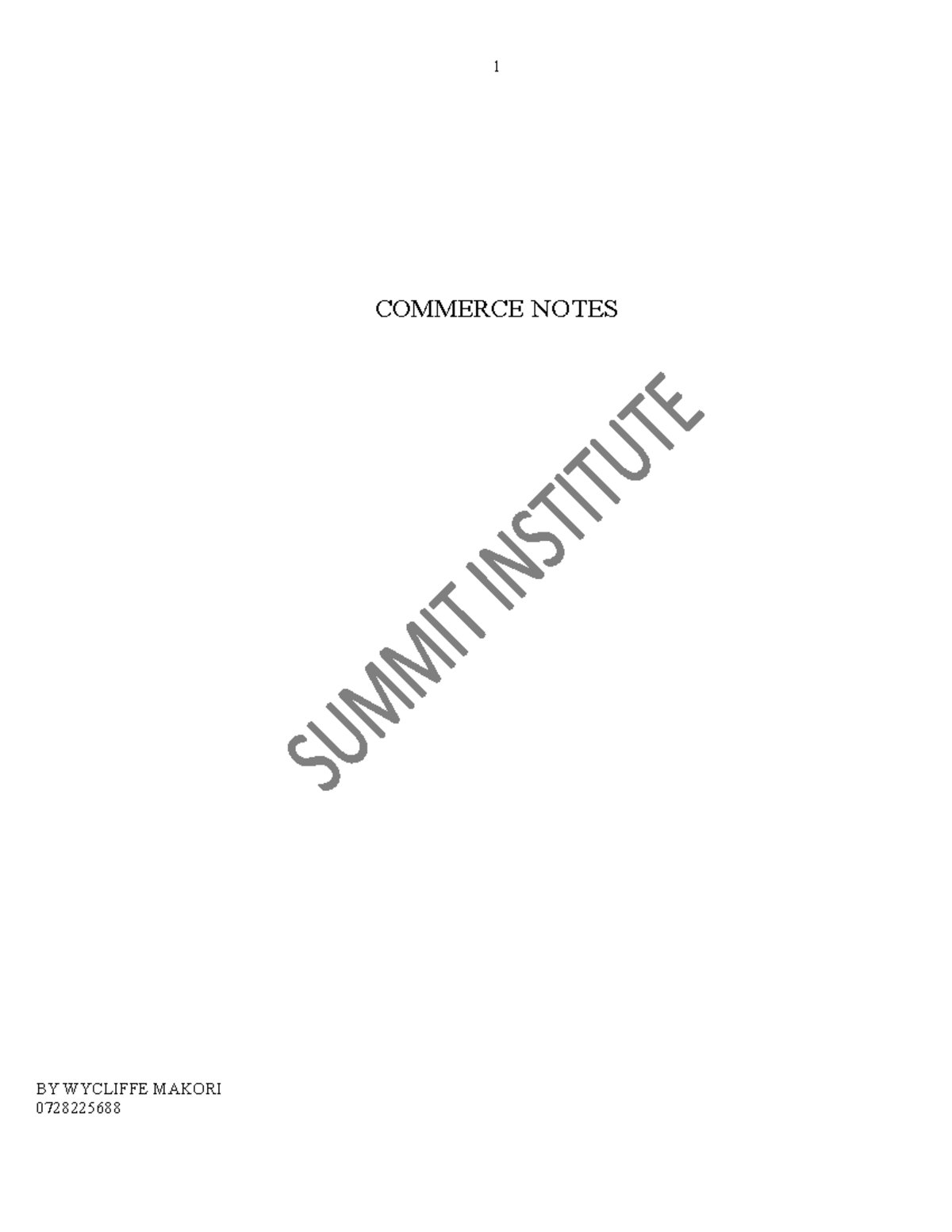 Commerce - Business Studies Notes by Wycliffe Makori - Studocu