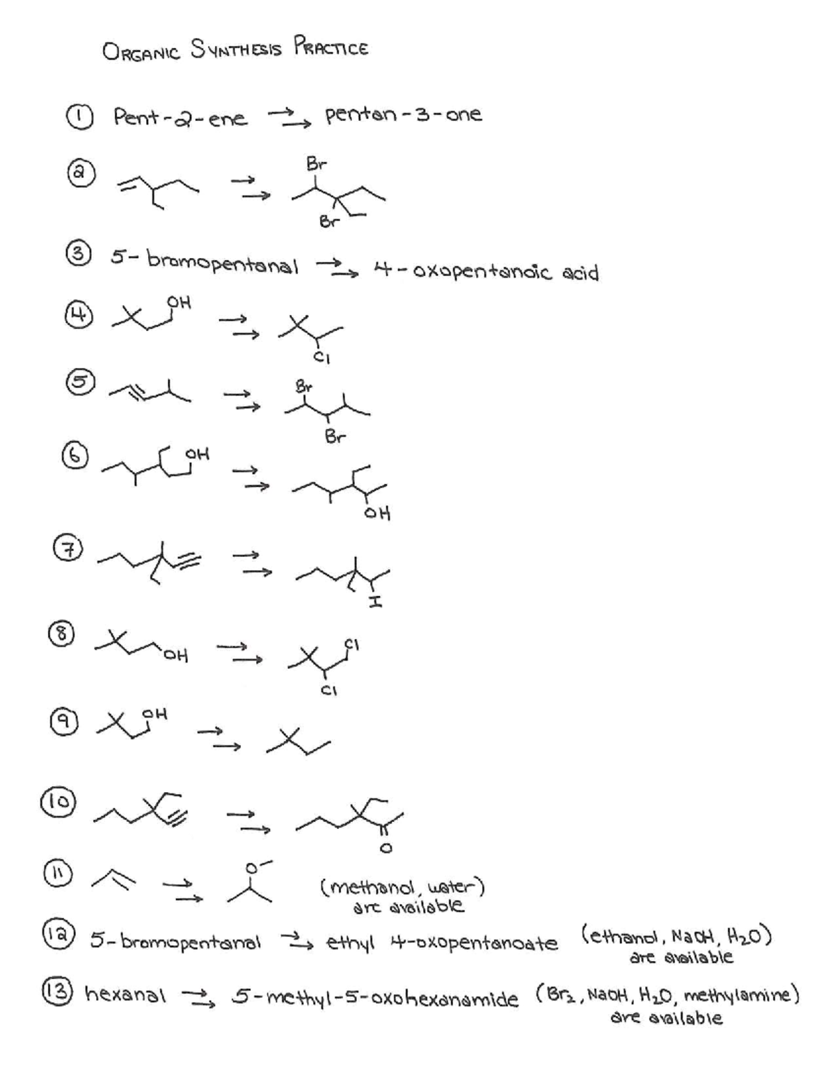 OC05W Organic Synthesis Questions - Oreanic Sunthesis Pracnice 2, Br Br ...