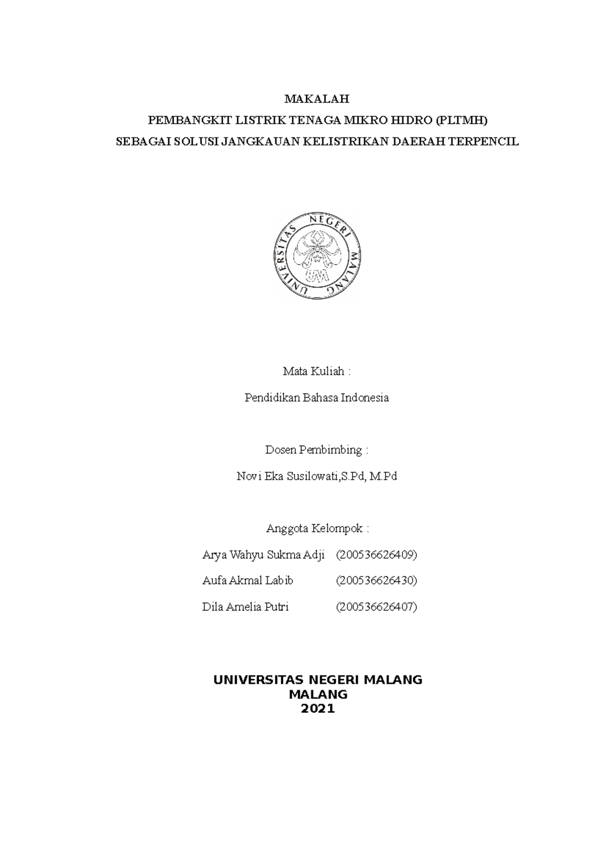 Pembangkit Listrik Tenaga Mikro Hidro (PLTMH) sebagai Solusi Energi ...