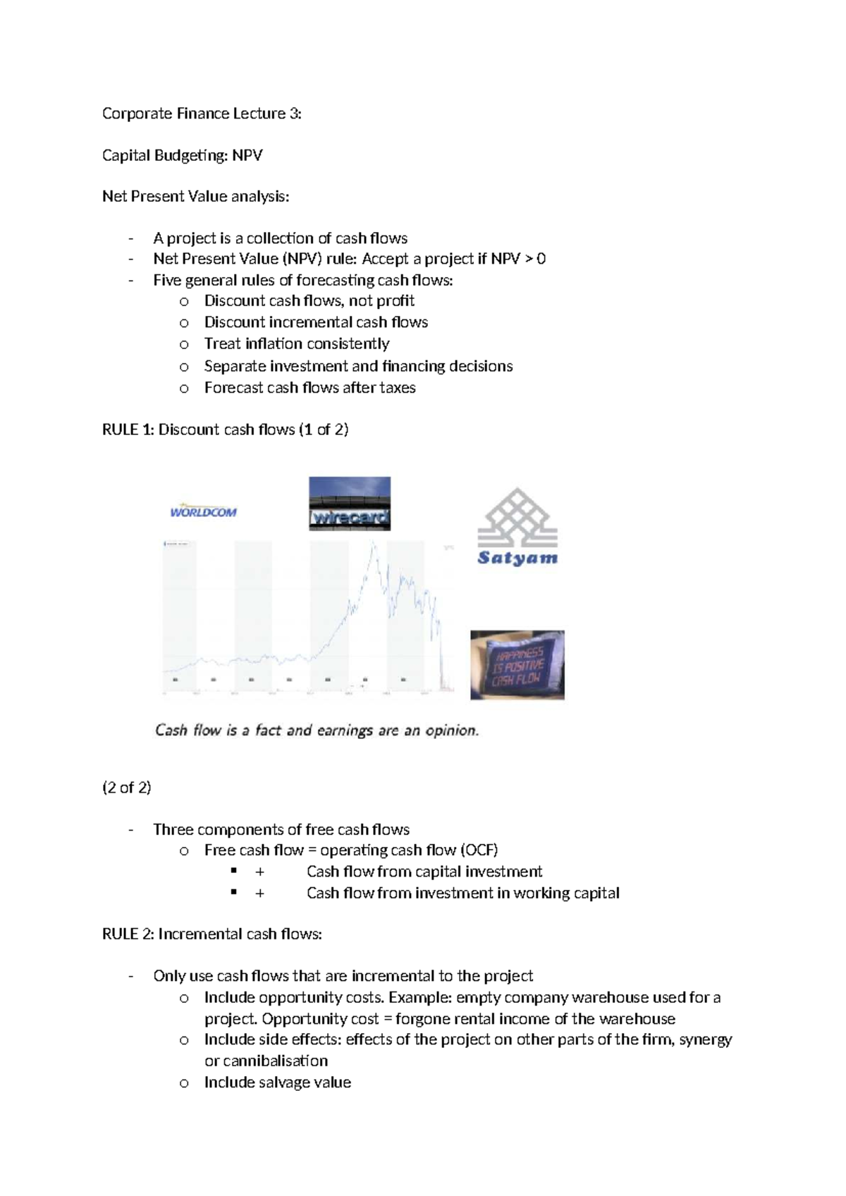 Corporate Finance Lecture 3: NPV Analysis & Cash Flow Forecasting - Studocu