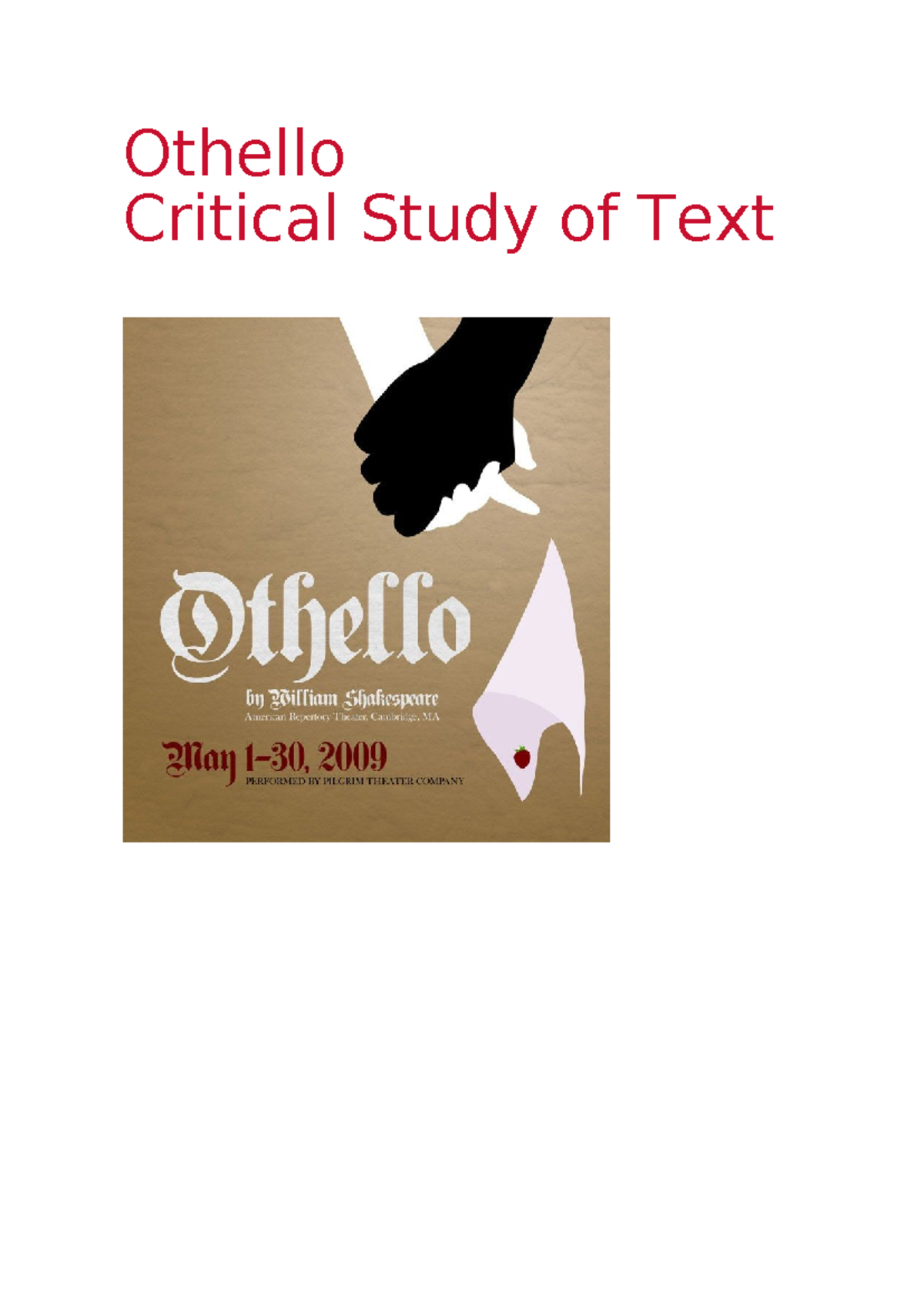 Othello Critical Study Booklet: Analyzing Themes & Characters - Studocu