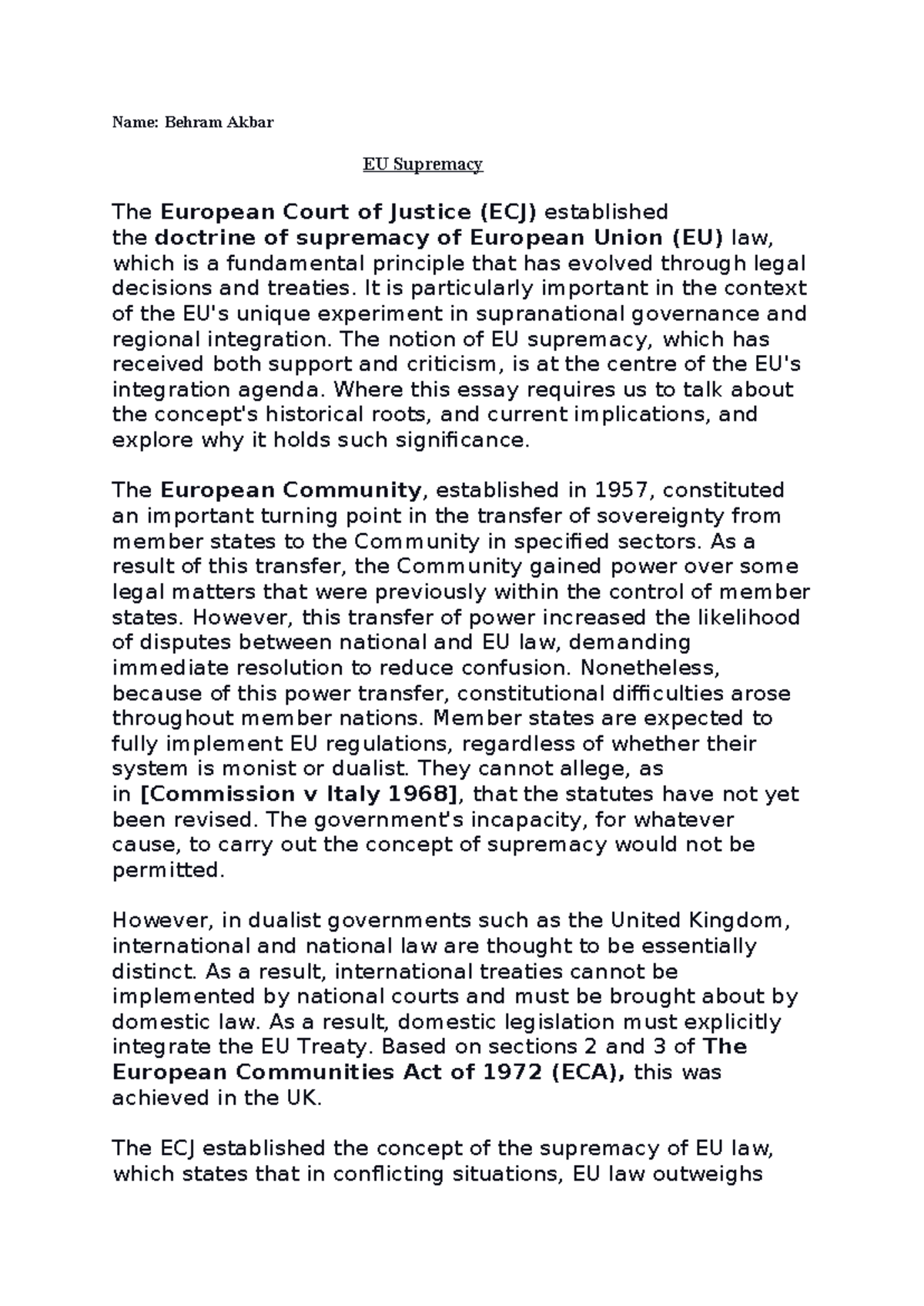 EU Supremacy: An In-Depth Analysis of Legal Principles and Implications ...