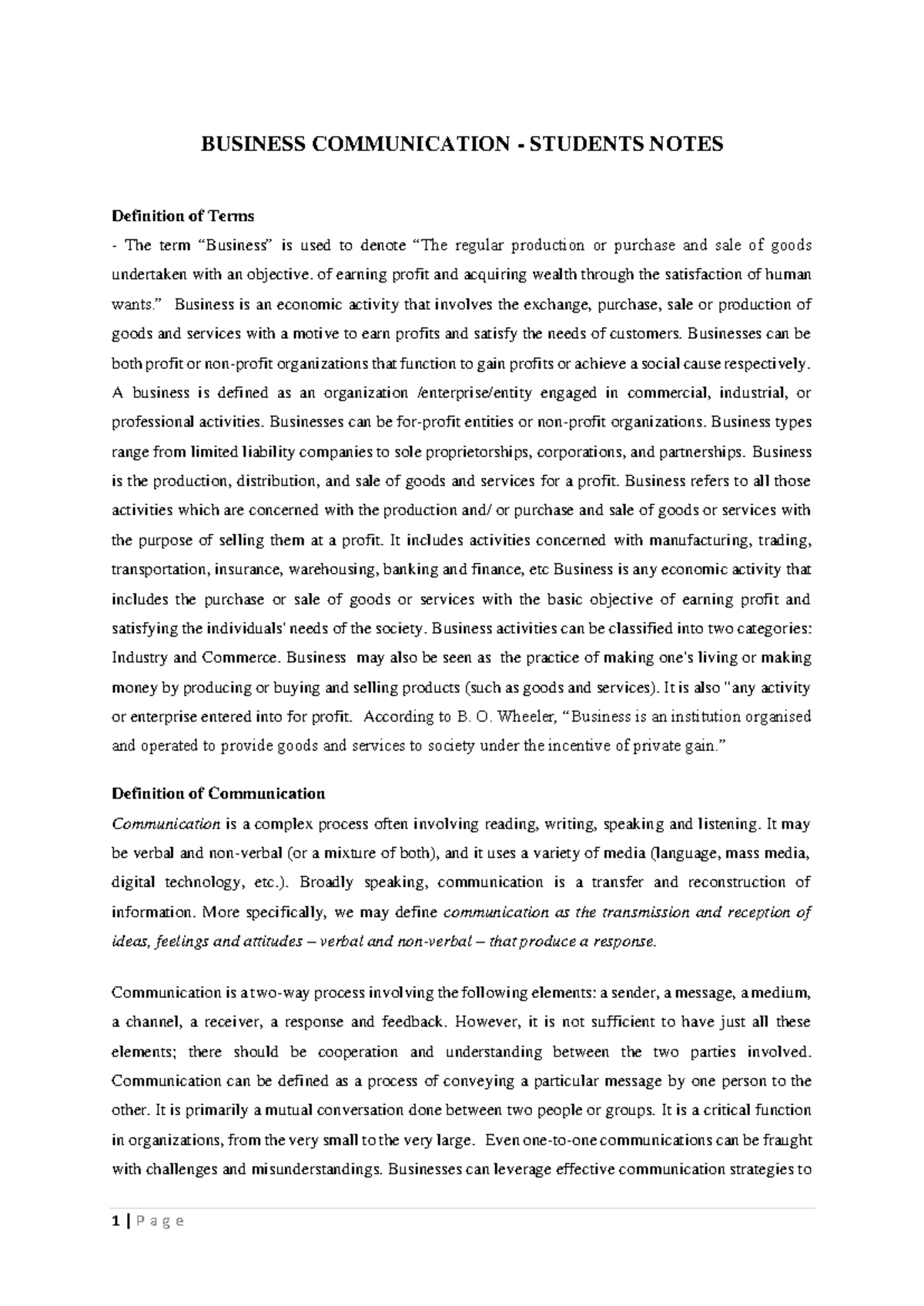 BAB1106 - Business Communication: Key Concepts and Definitions - Studocu